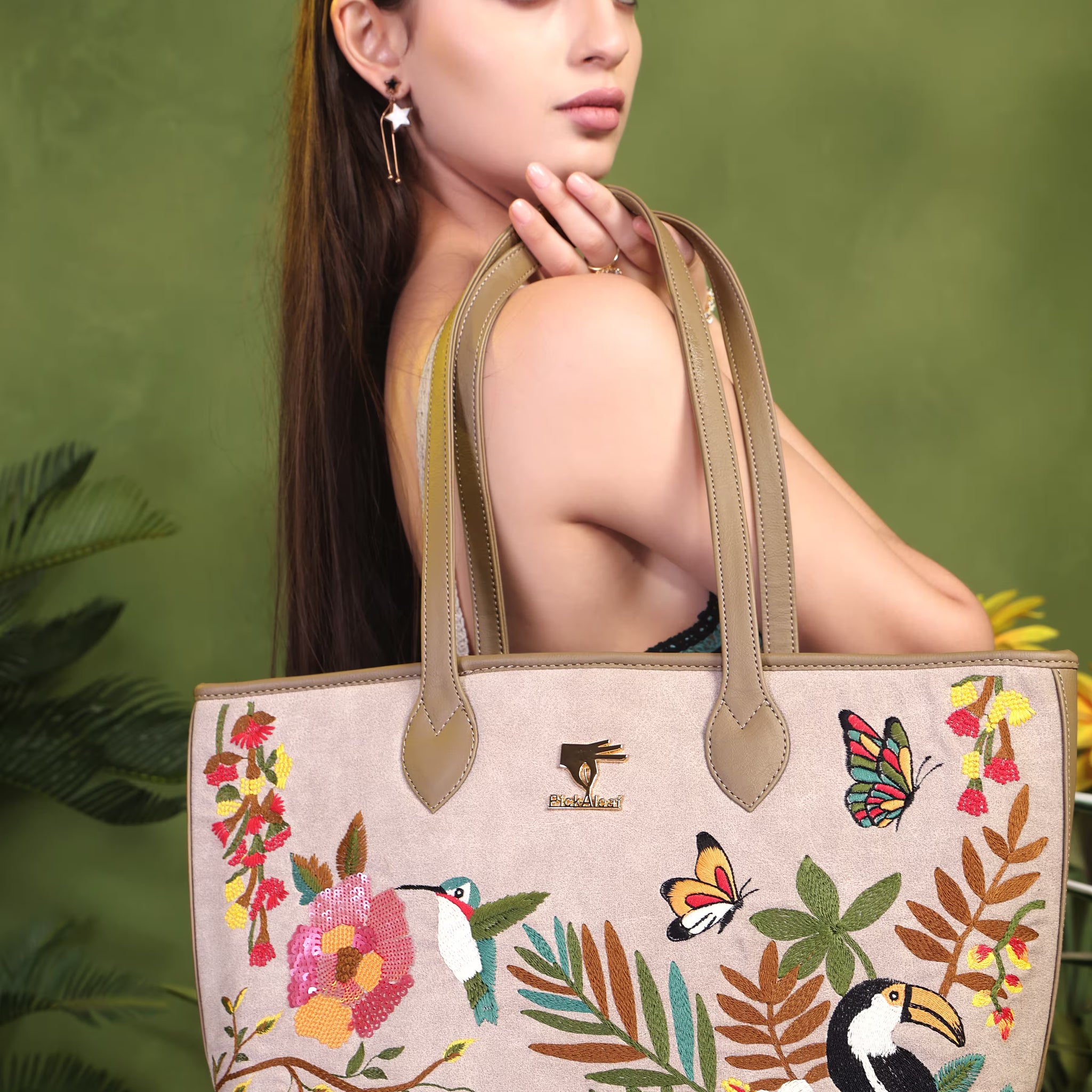 Beige Embroidery Mystic Garden Tote Bag | Work & Everyday Use