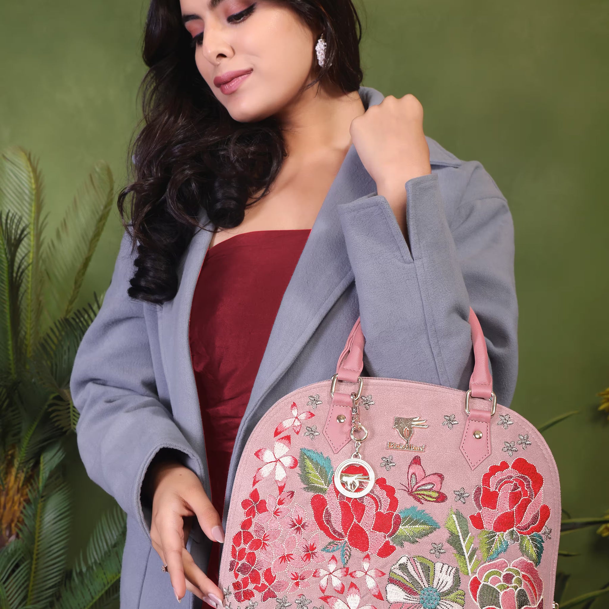 Pink Embroidery Petal Eden Hand Bag