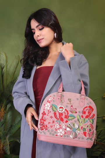 Pink Embroidery Petal Eden Hand Bag