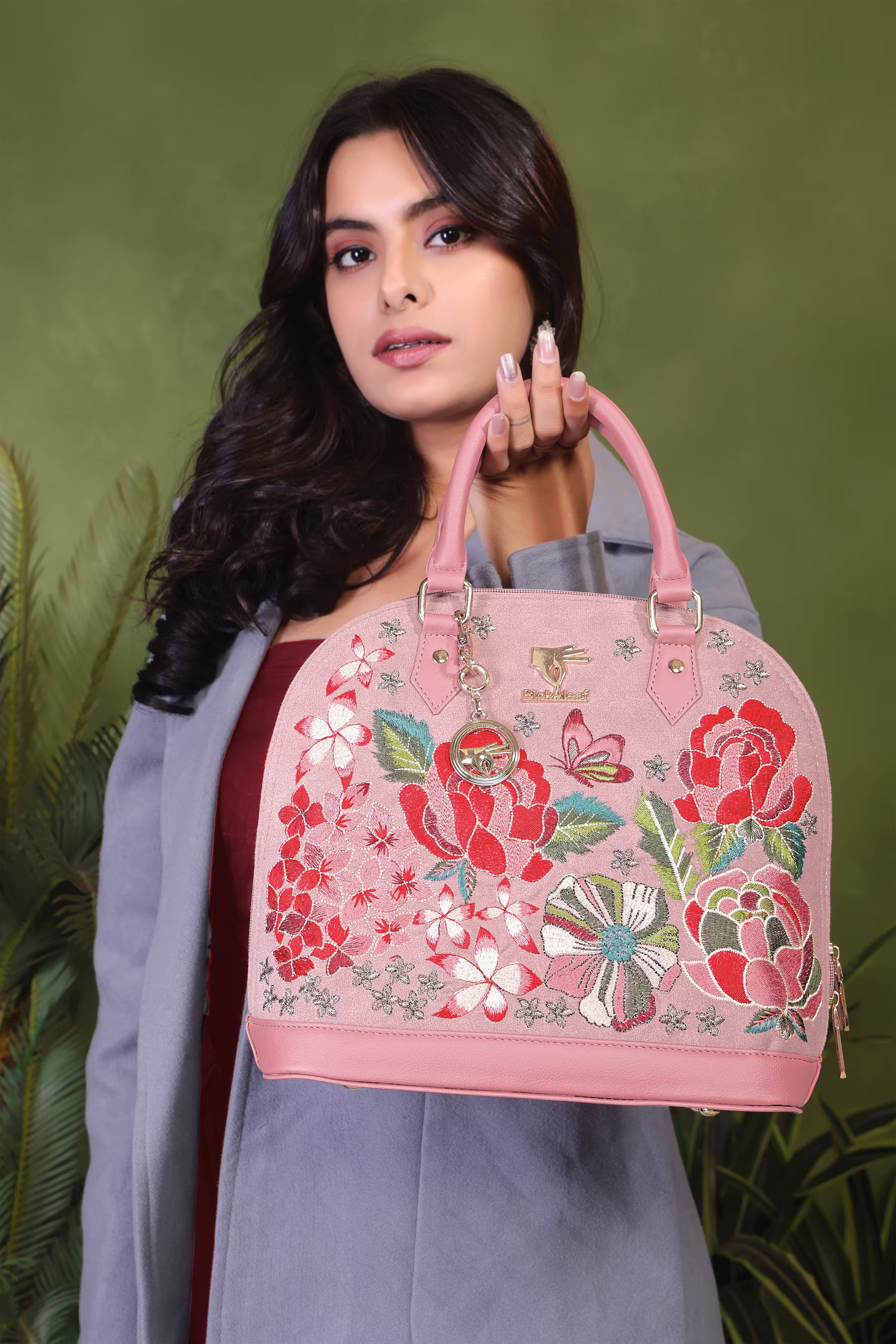 Pink Embroidery Petal Eden Hand Bag