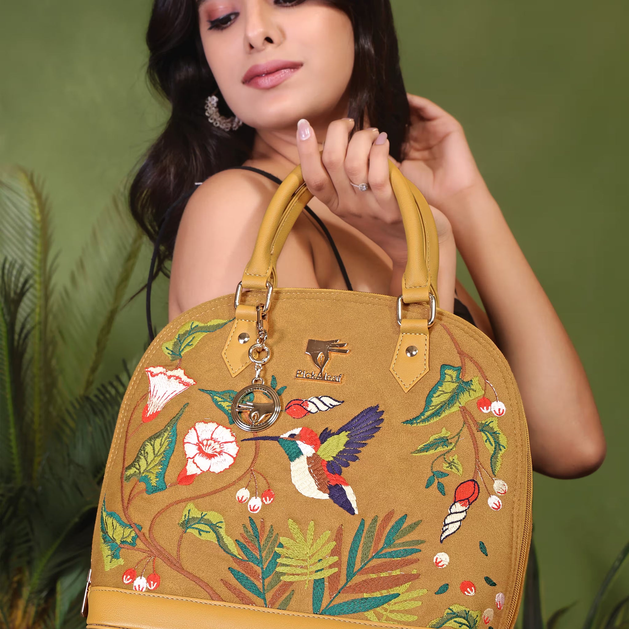 Gold Embroidery Flora Handbag