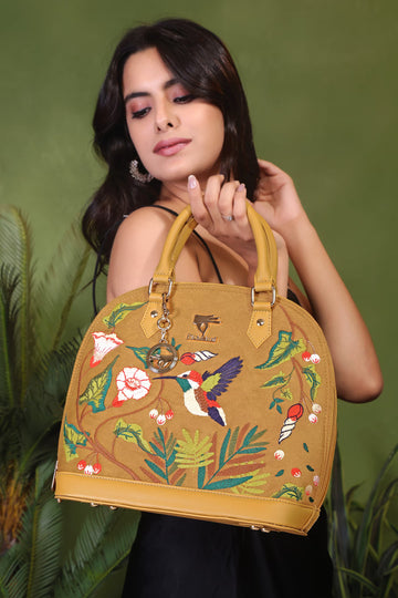 Gold Embroidery Flora Handbag