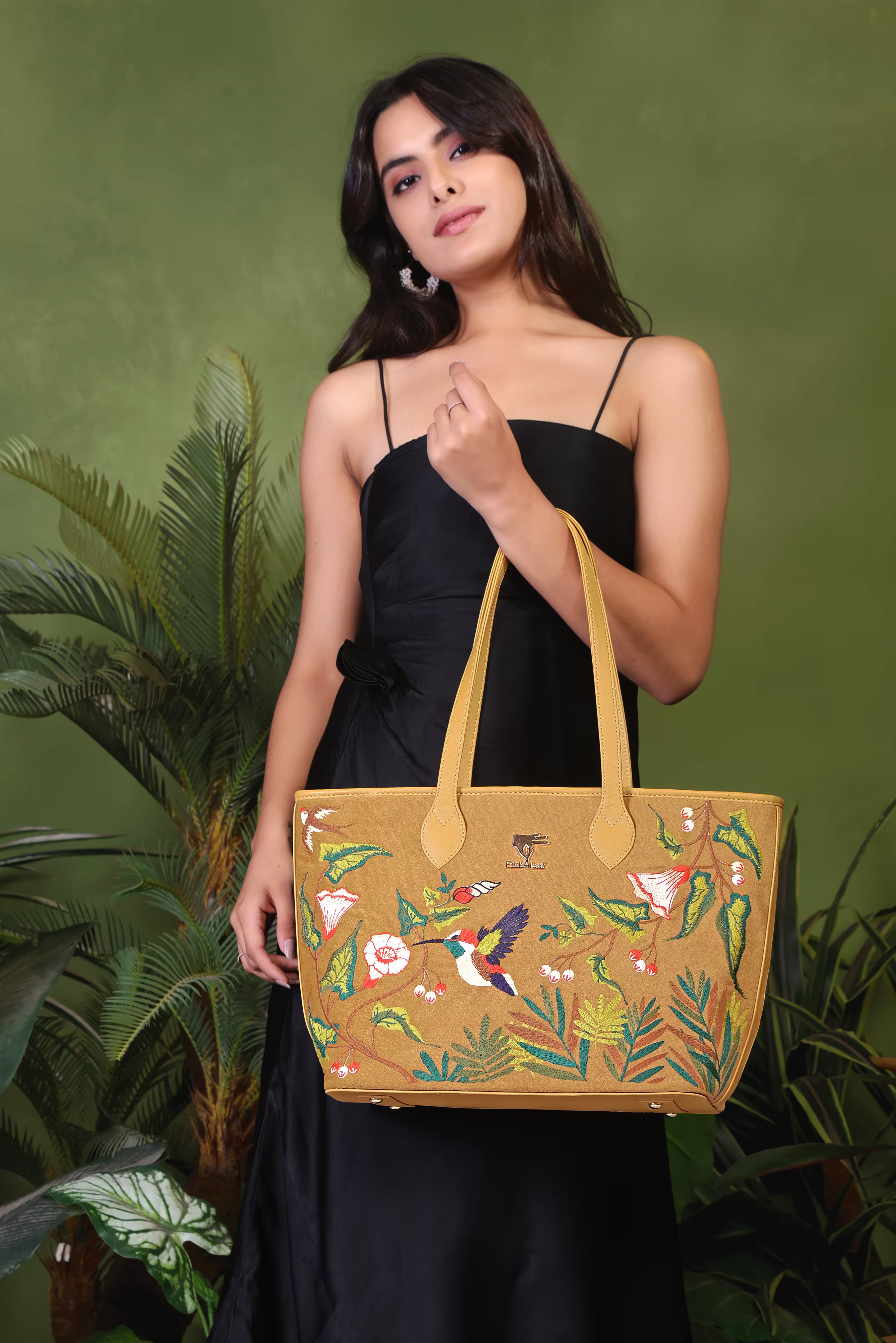 Gold Embroidery Flora Tote Bag | Travel & Daily Use