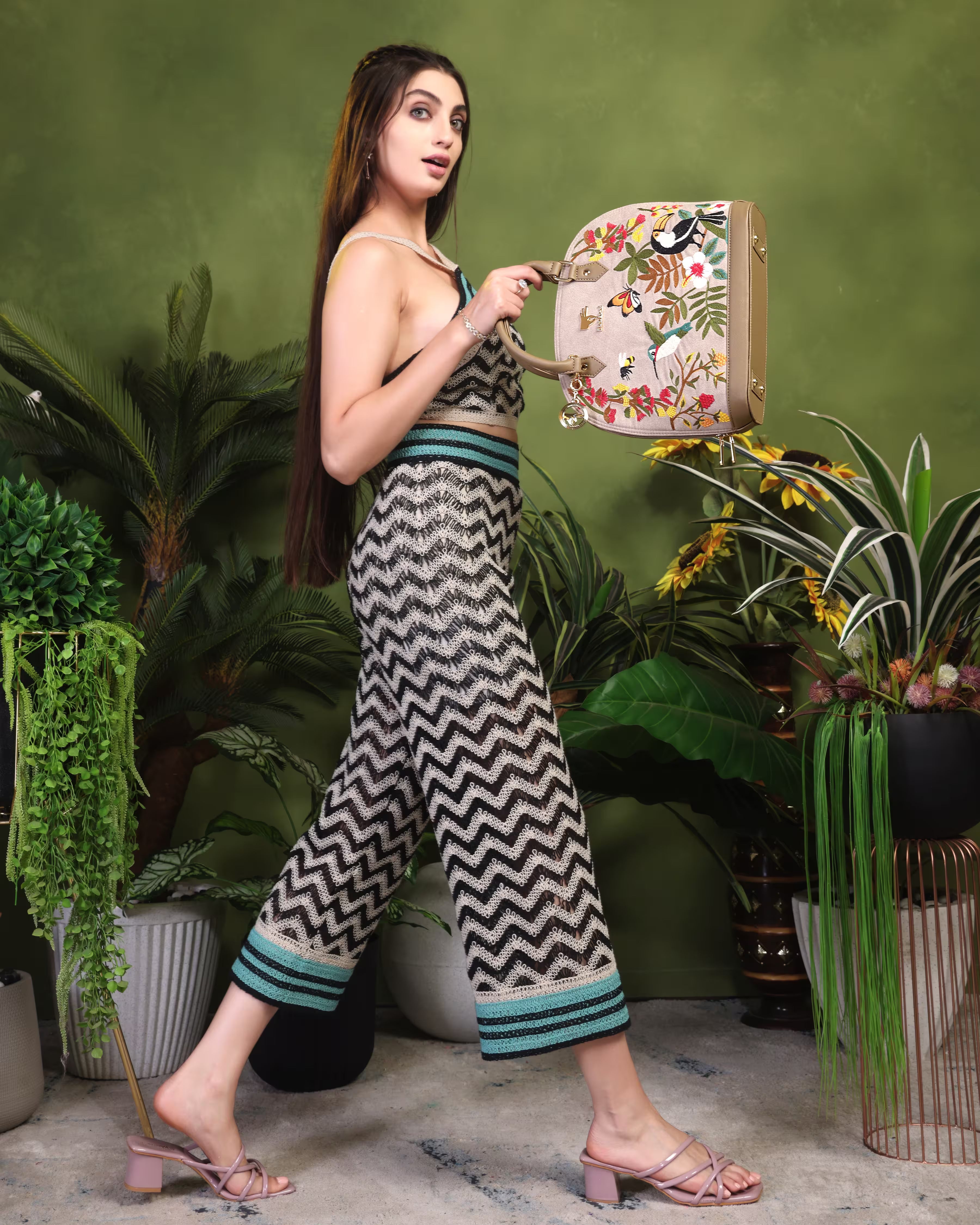 Beige Embroidery Mystic Garden Hand Bag