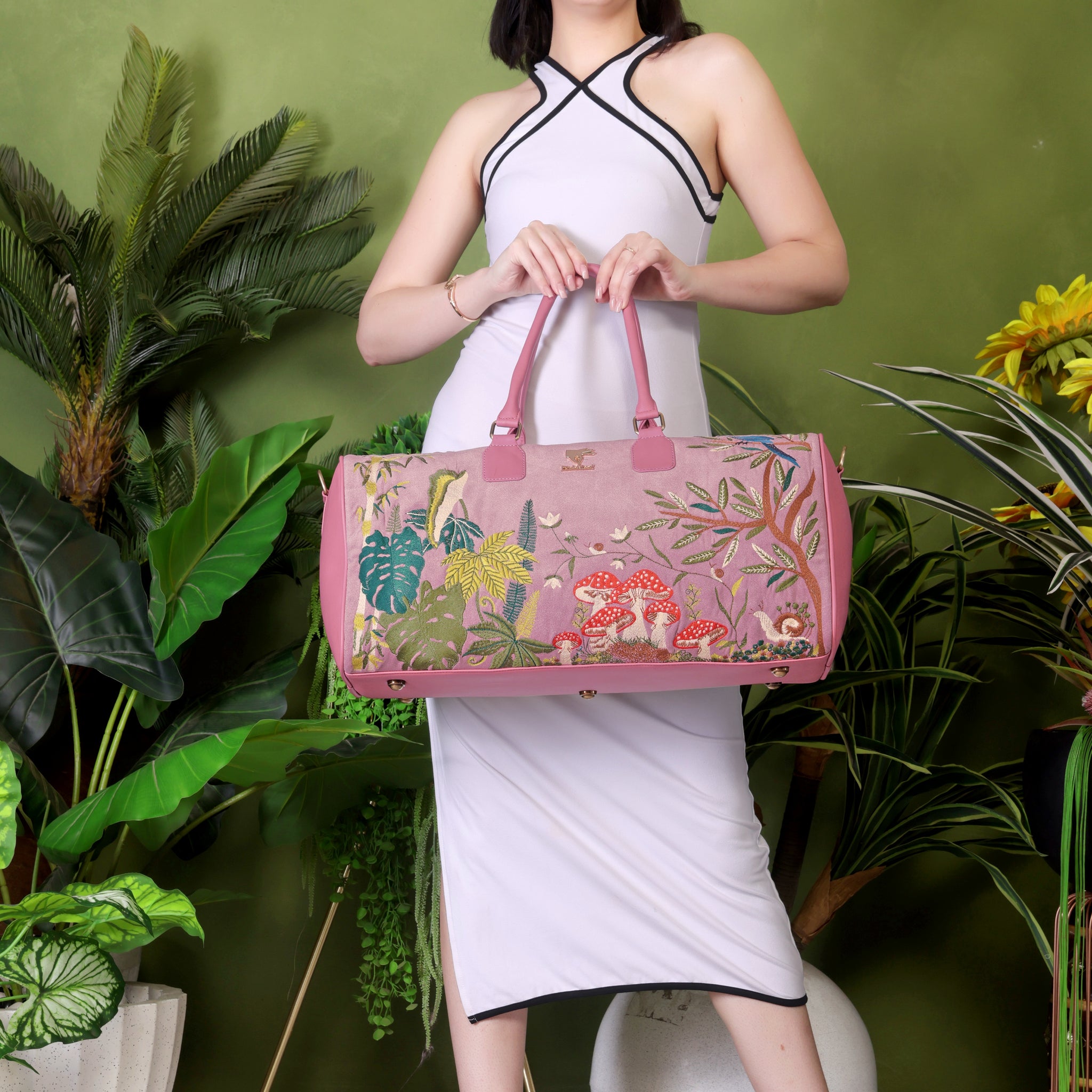 Pink Embroidery Paradise Duffel Bag