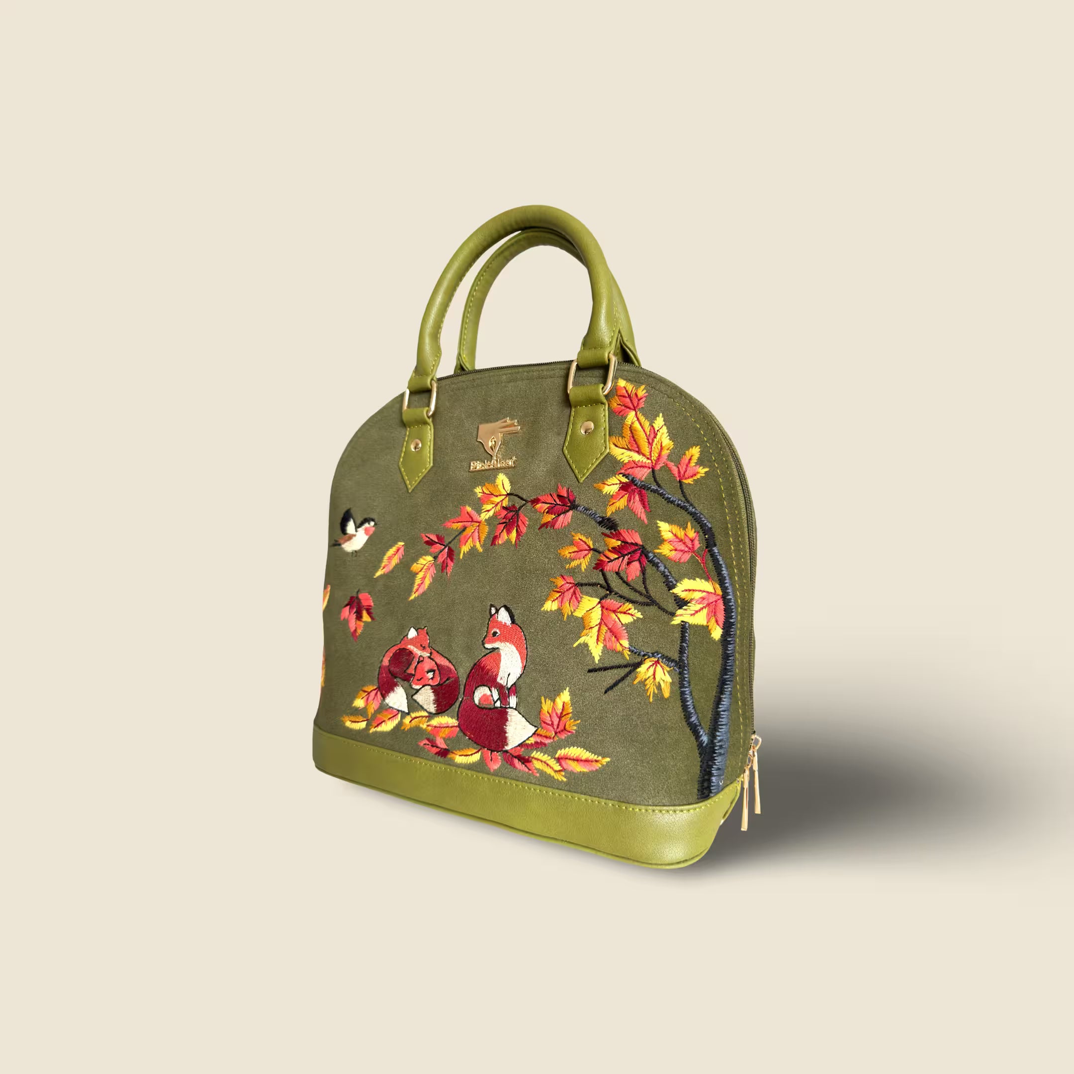 Olive Green Embroidery Autumn Whisper Hand Bag