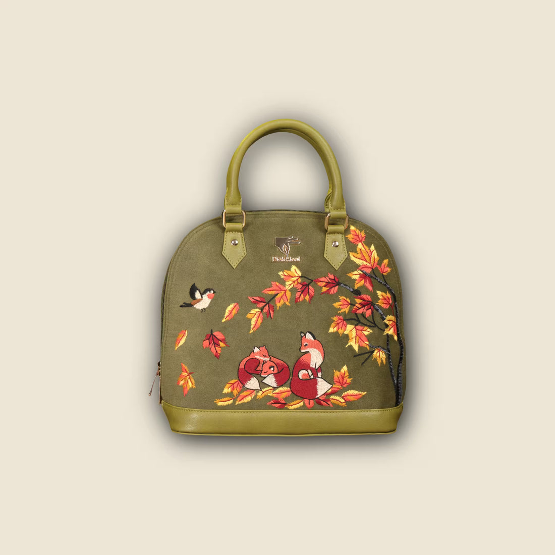 Olive Green Embroidery Autumn Whisper Hand Bag