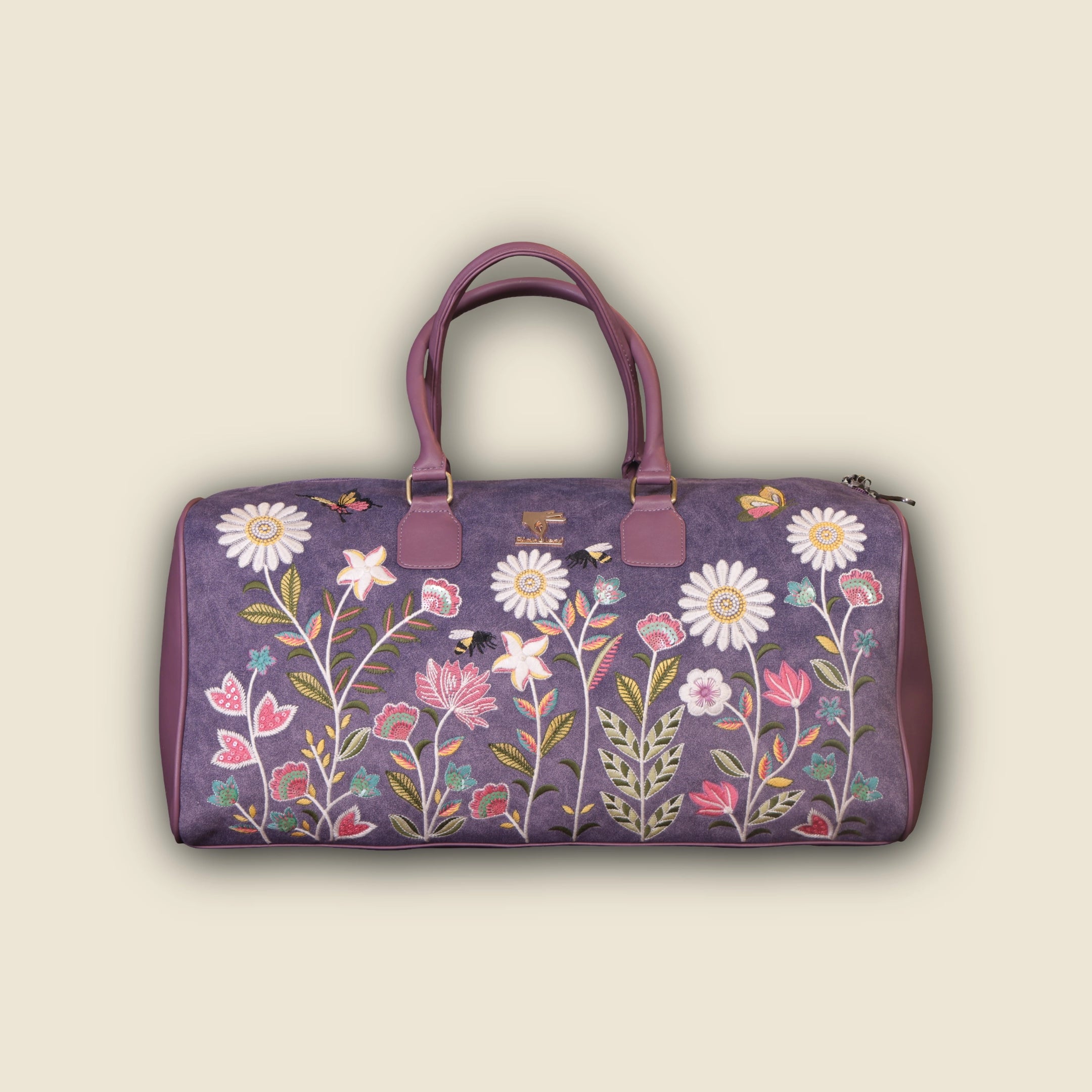 Purple Embroidery Daisy Dream Duffel Bag