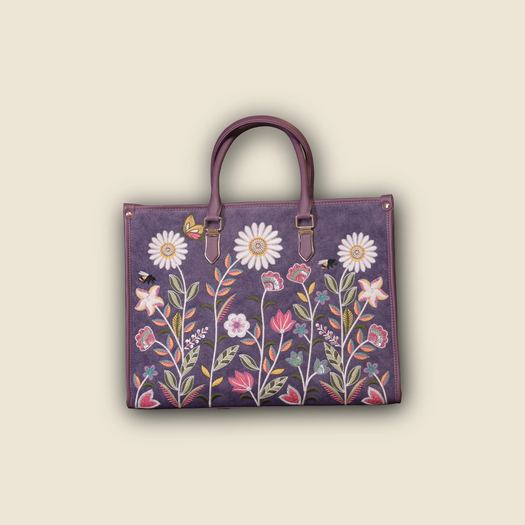 Purple Embroidery Daisy Dream Shoulder Bag