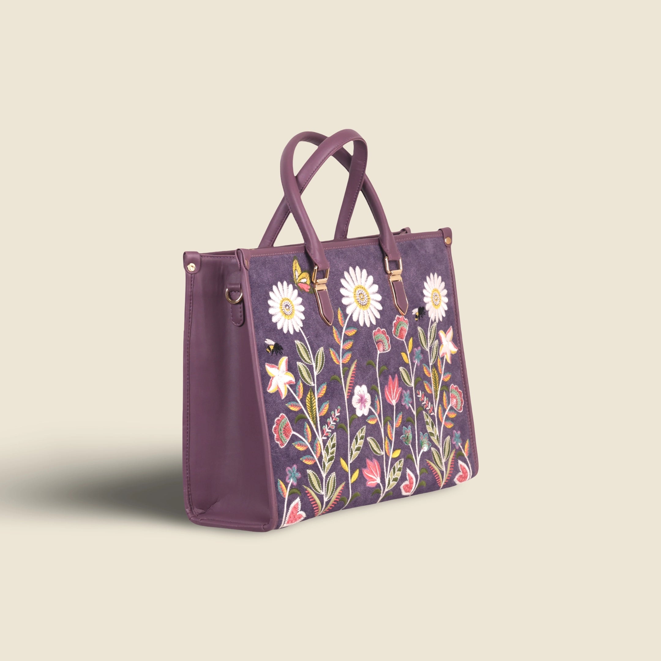 Purple Embroidery Daisy Dream Shoulder Bag