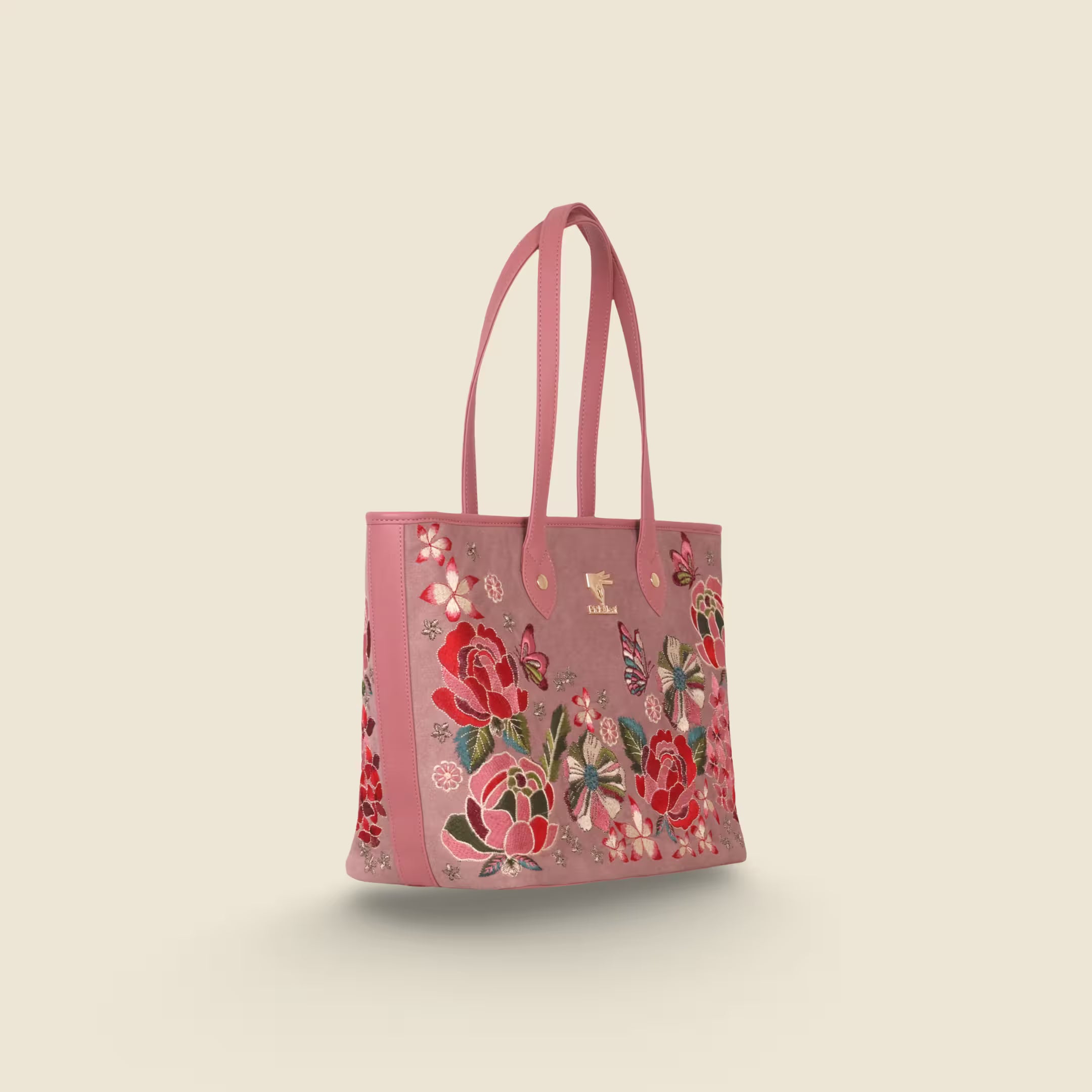 Pink Embroidery Vegan Leather Tote Bag | Work & Casual Use