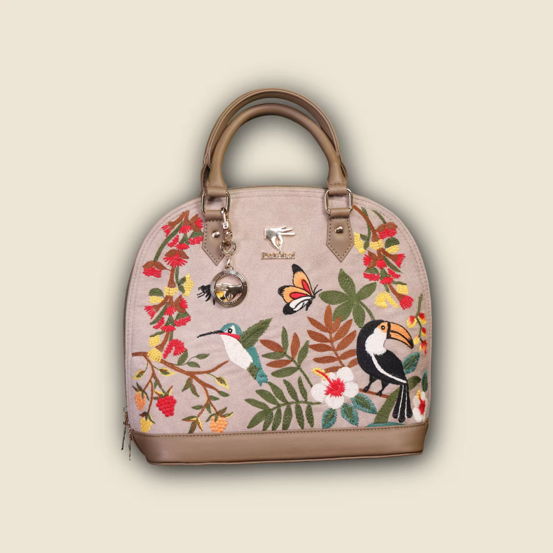 Beige Embroidery Mystic Garden Hand Bag