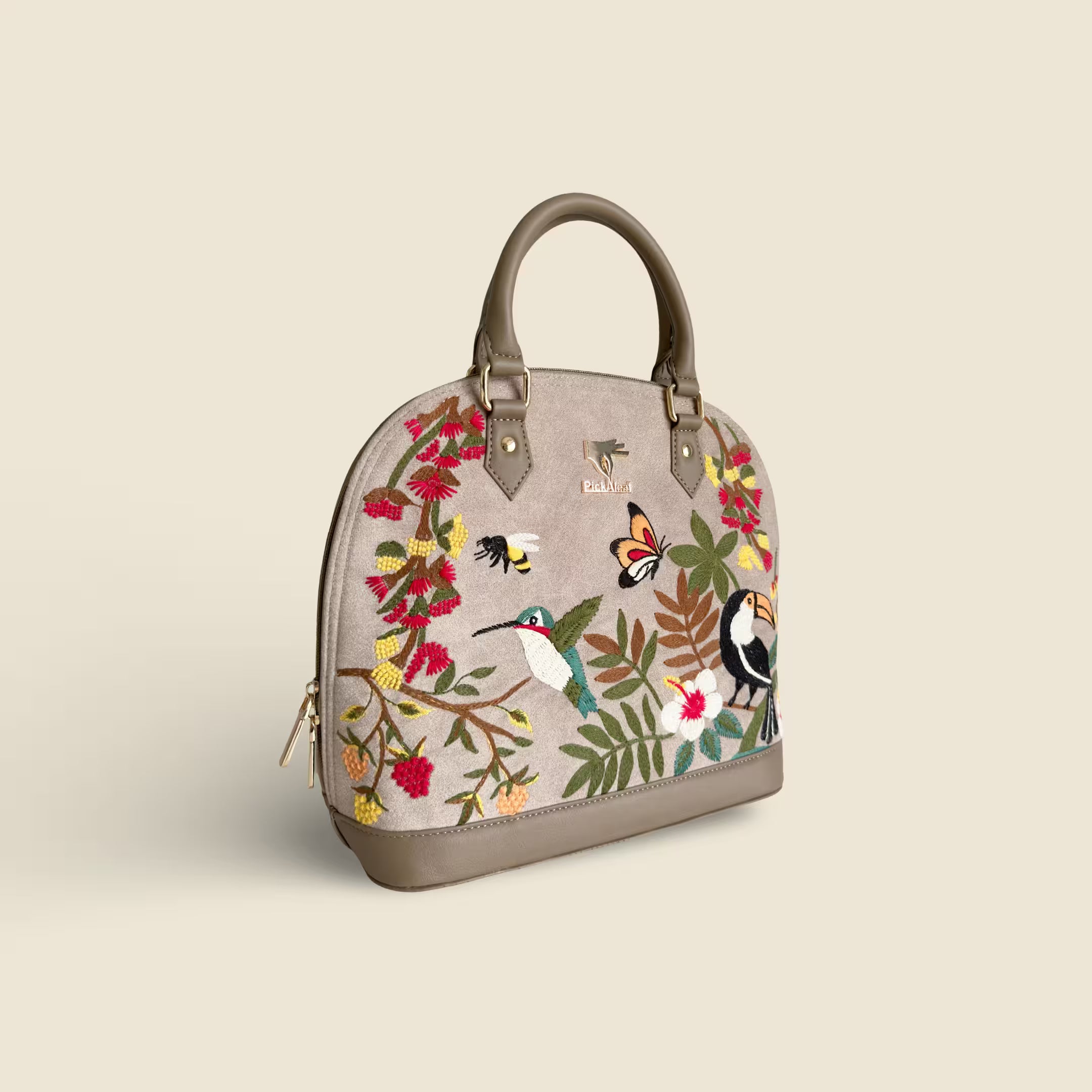 Beige Embroidery Mystic Garden Hand Bag