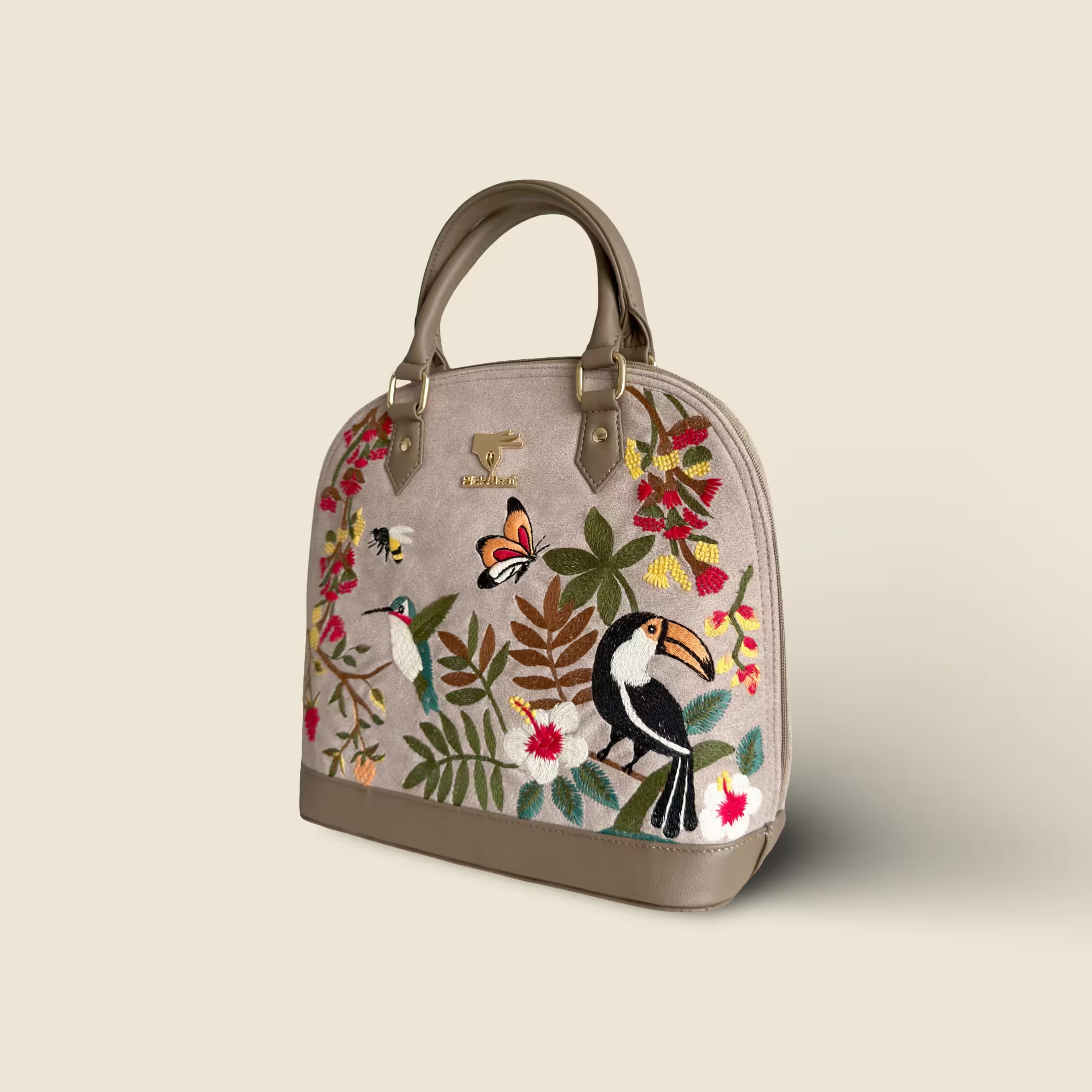 Beige Embroidery Mystic Garden Hand Bag