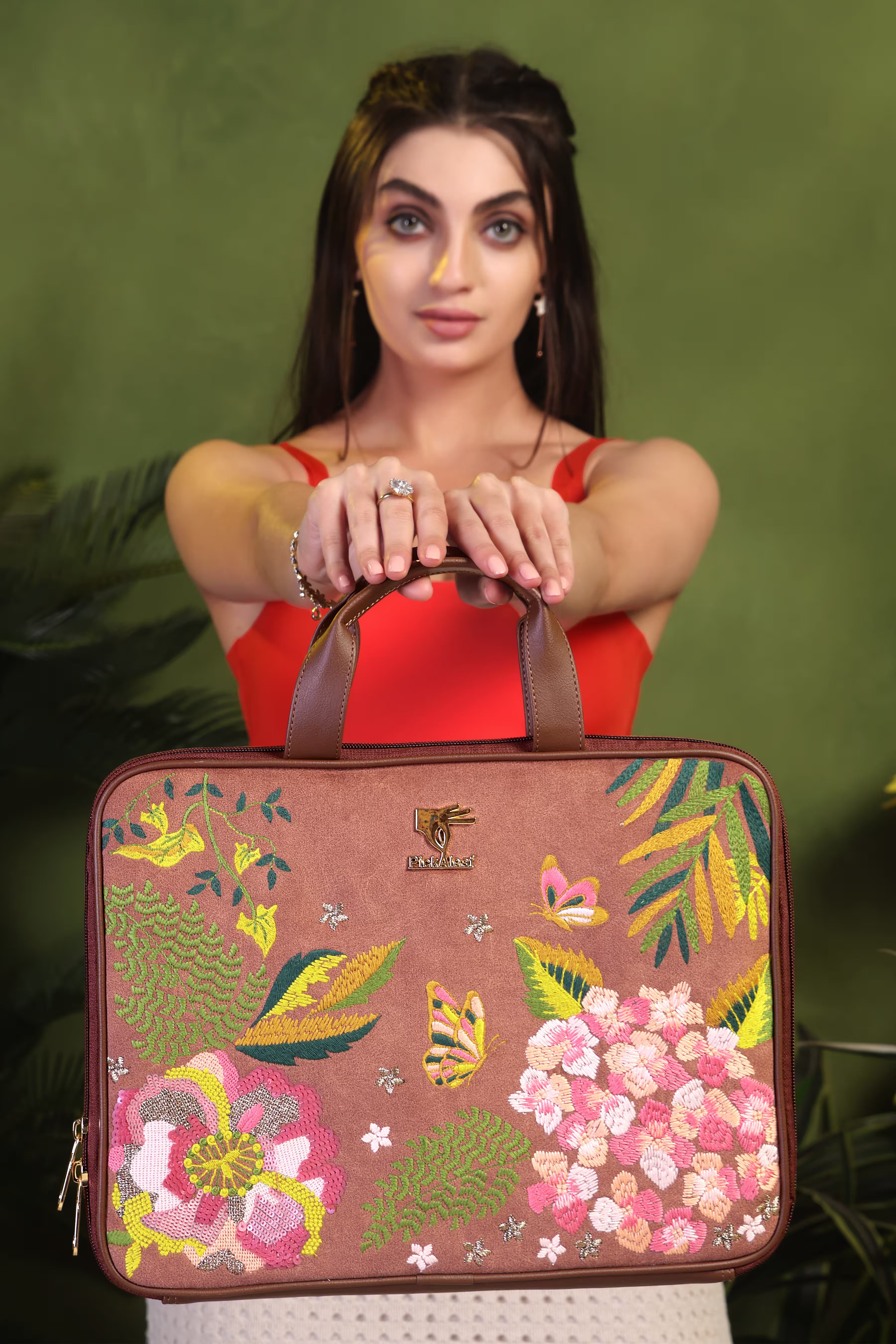 Brown Blossom Wood Designer Laptop Sleeve