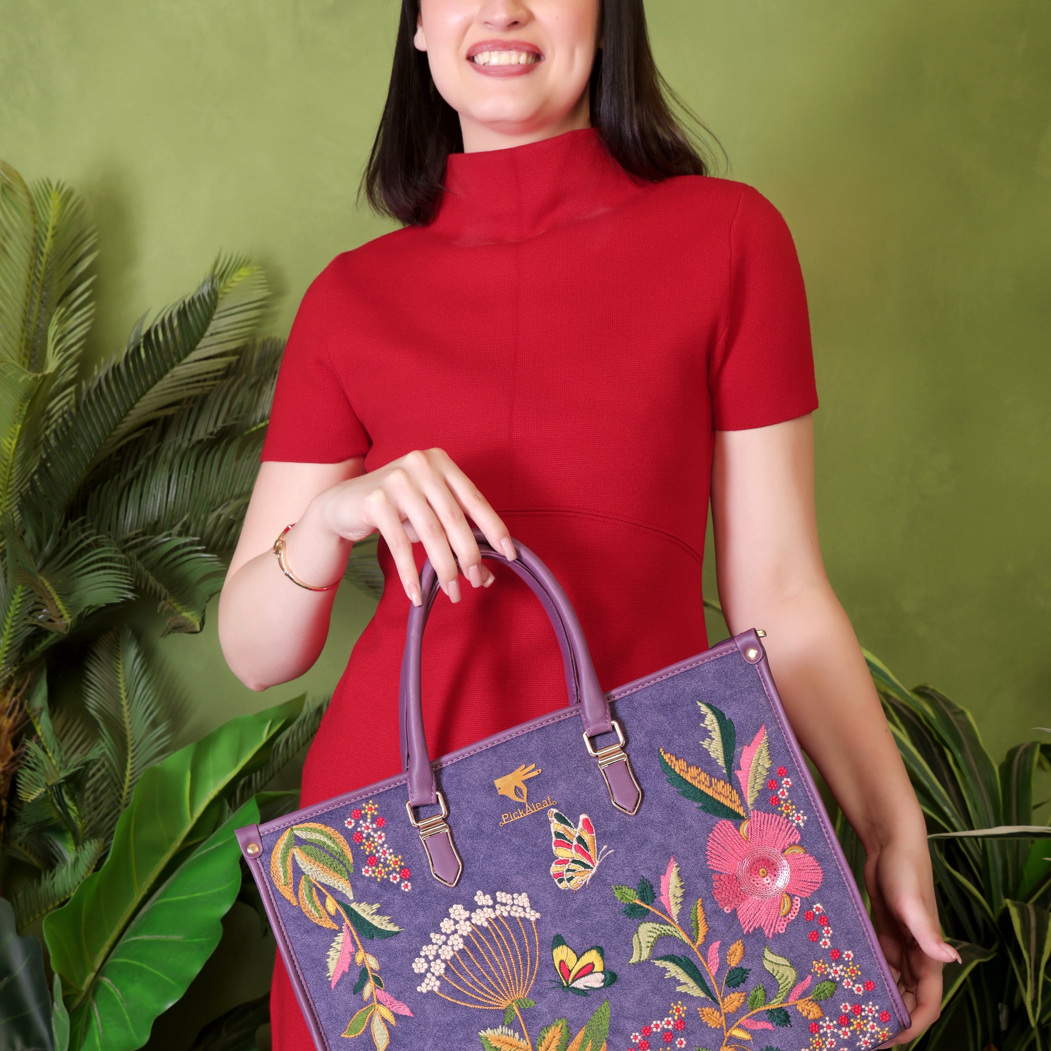 Purple Embroidery Violet Valley Designer Shoulder Bag