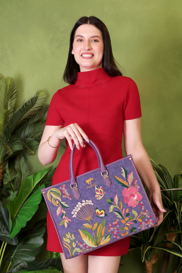 Purple Embroidery Violet Valley Designer Shoulder Bag