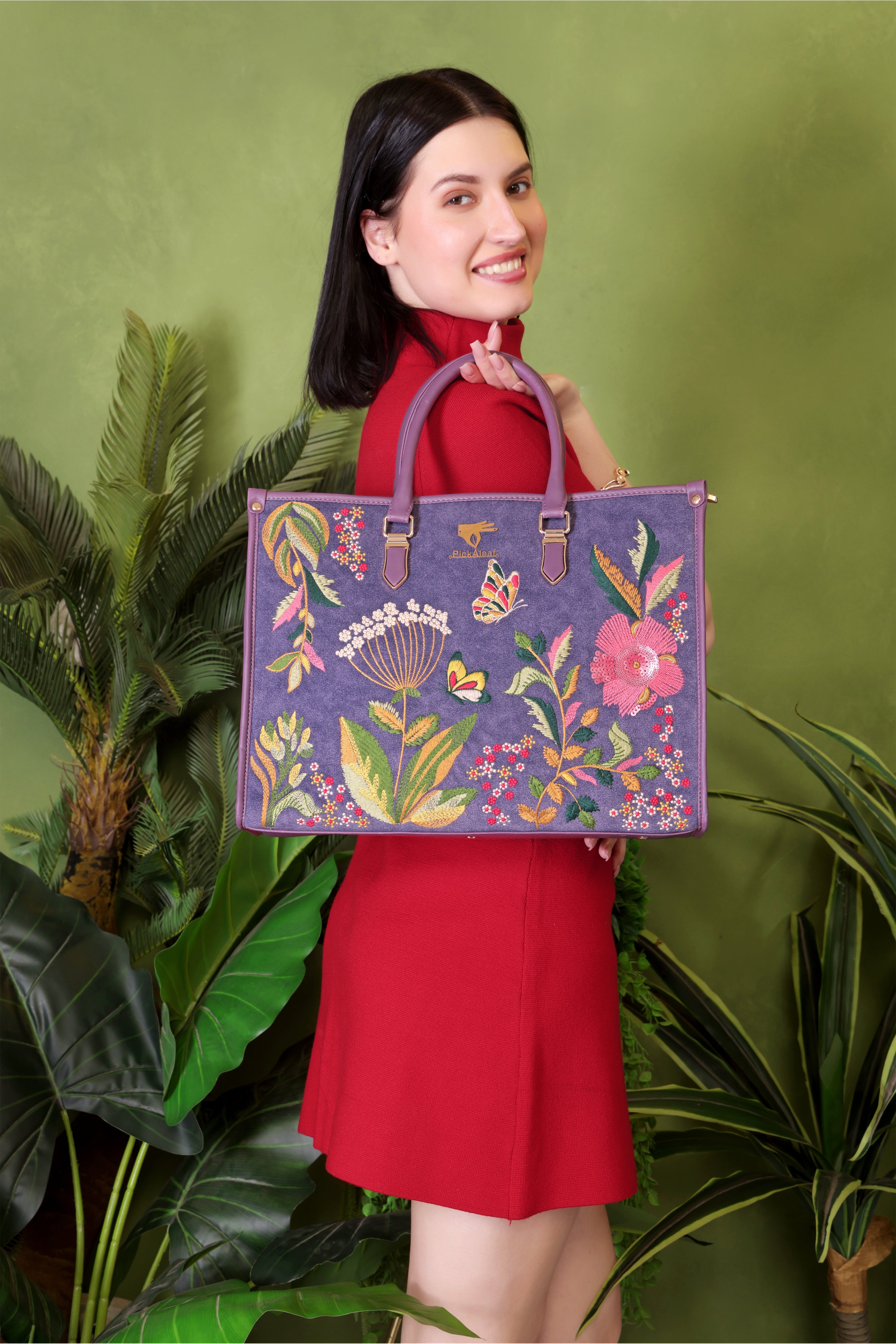 Purple Embroidery Violet Valley Designer Shoulder Bag