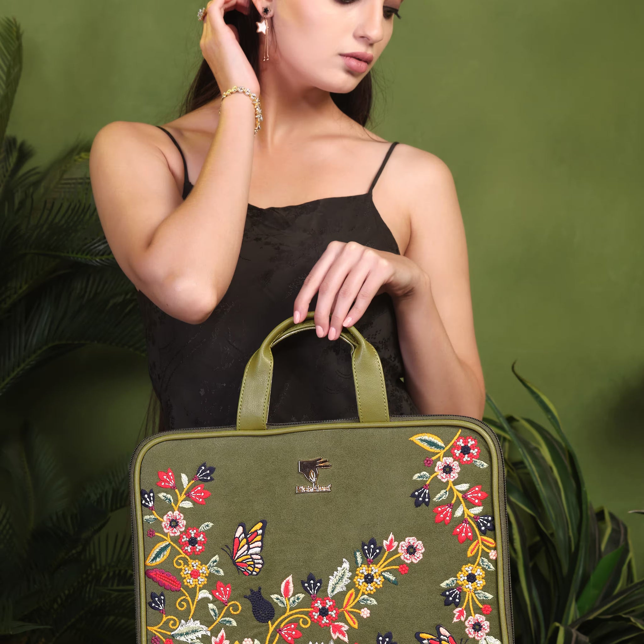 Olive Green Waves Designer Laptop Sleeve