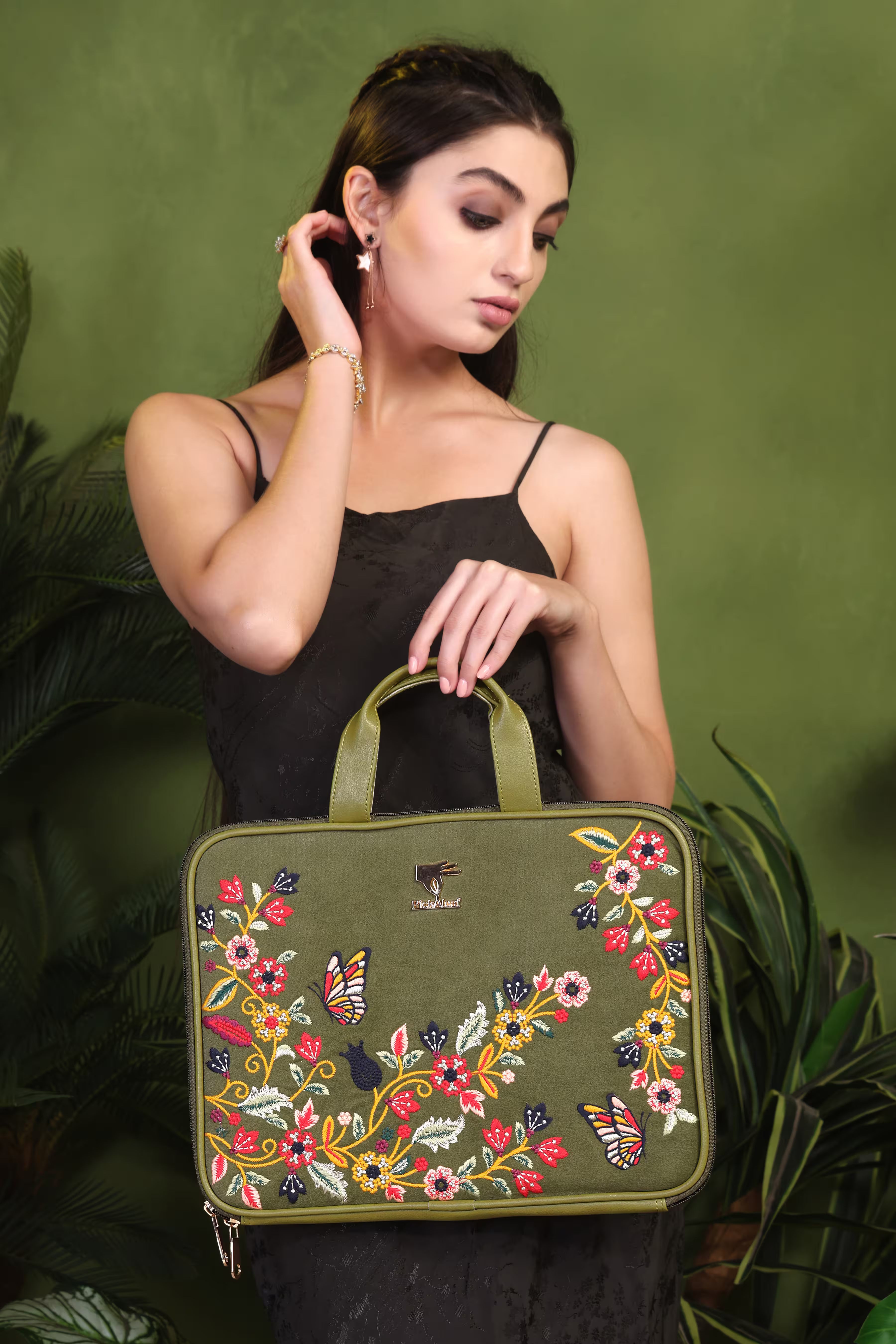 Olive Green Waves Designer Laptop Sleeve