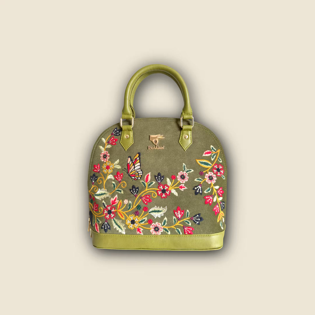 Olive Green Embroidery Waves Handbag