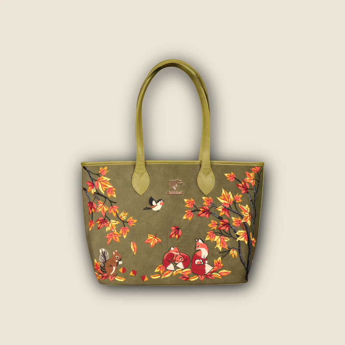 Olive Green Embroidery Autumn Whisper Tote Bag | Work, Travel & Office