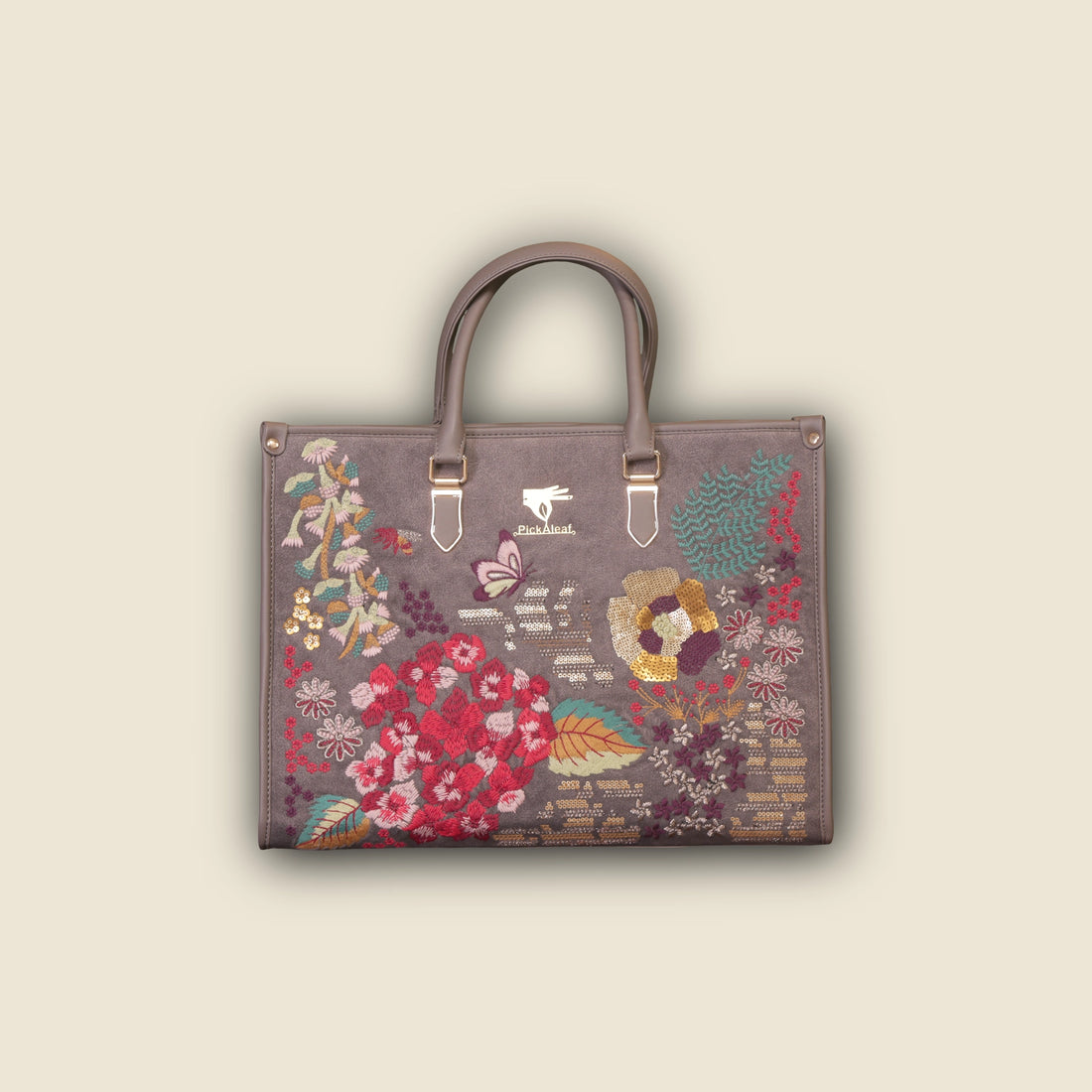 Grey Embroidery Garden Grey Shoulder Bag