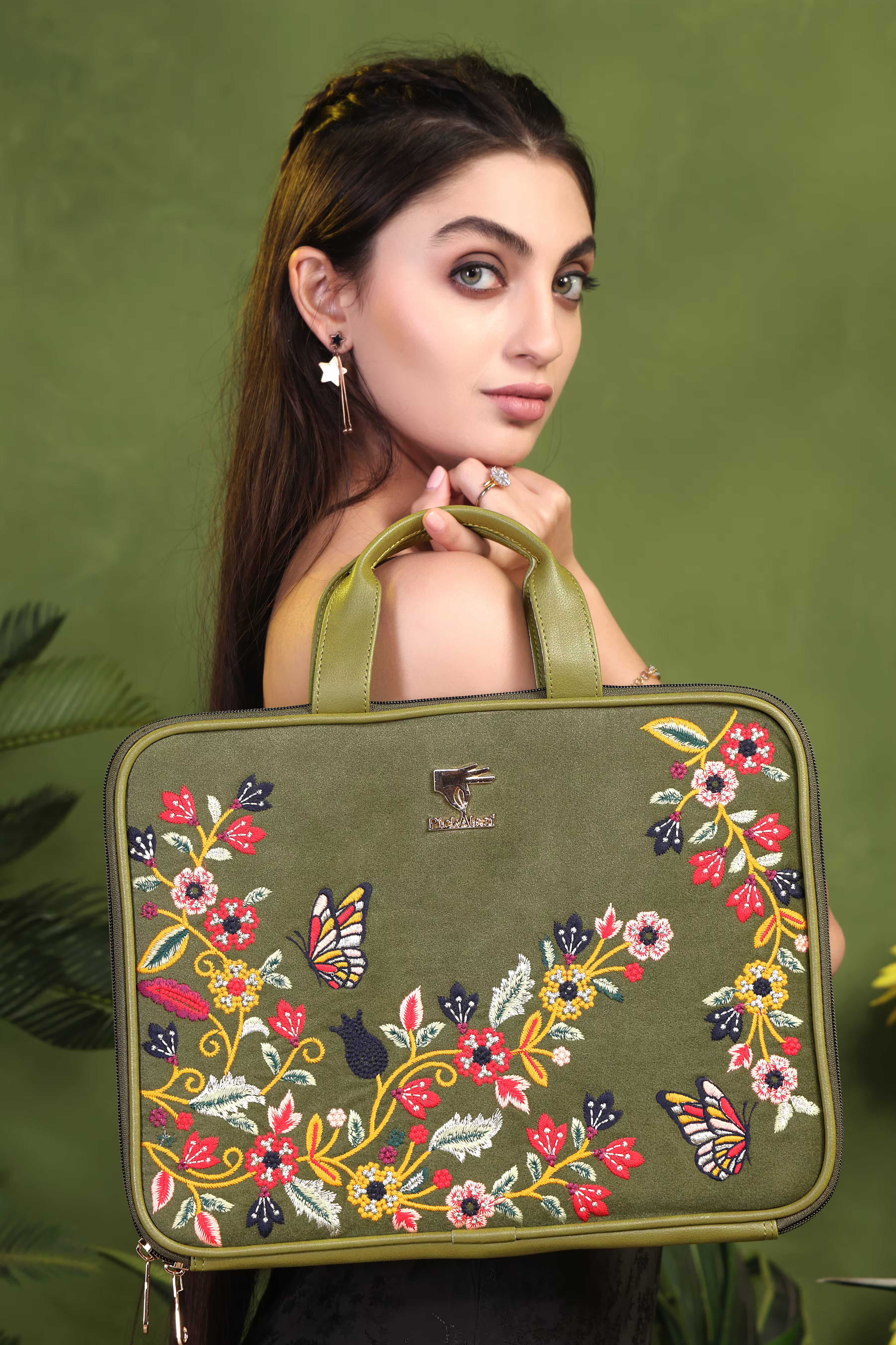 Olive Green Waves Designer Laptop Sleeve