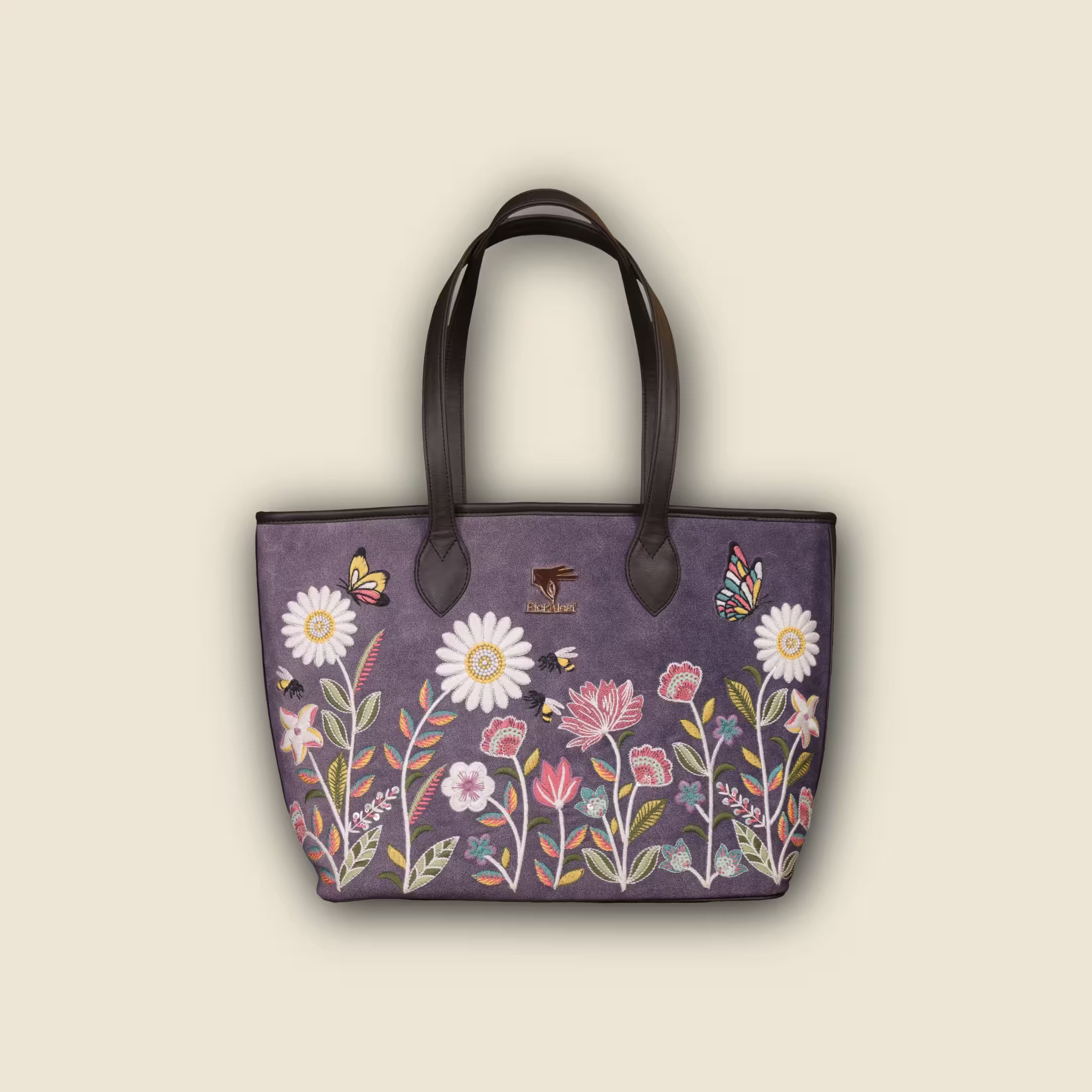 Purple Embroidery Daisy Dream Tote Bag | Casual & Function