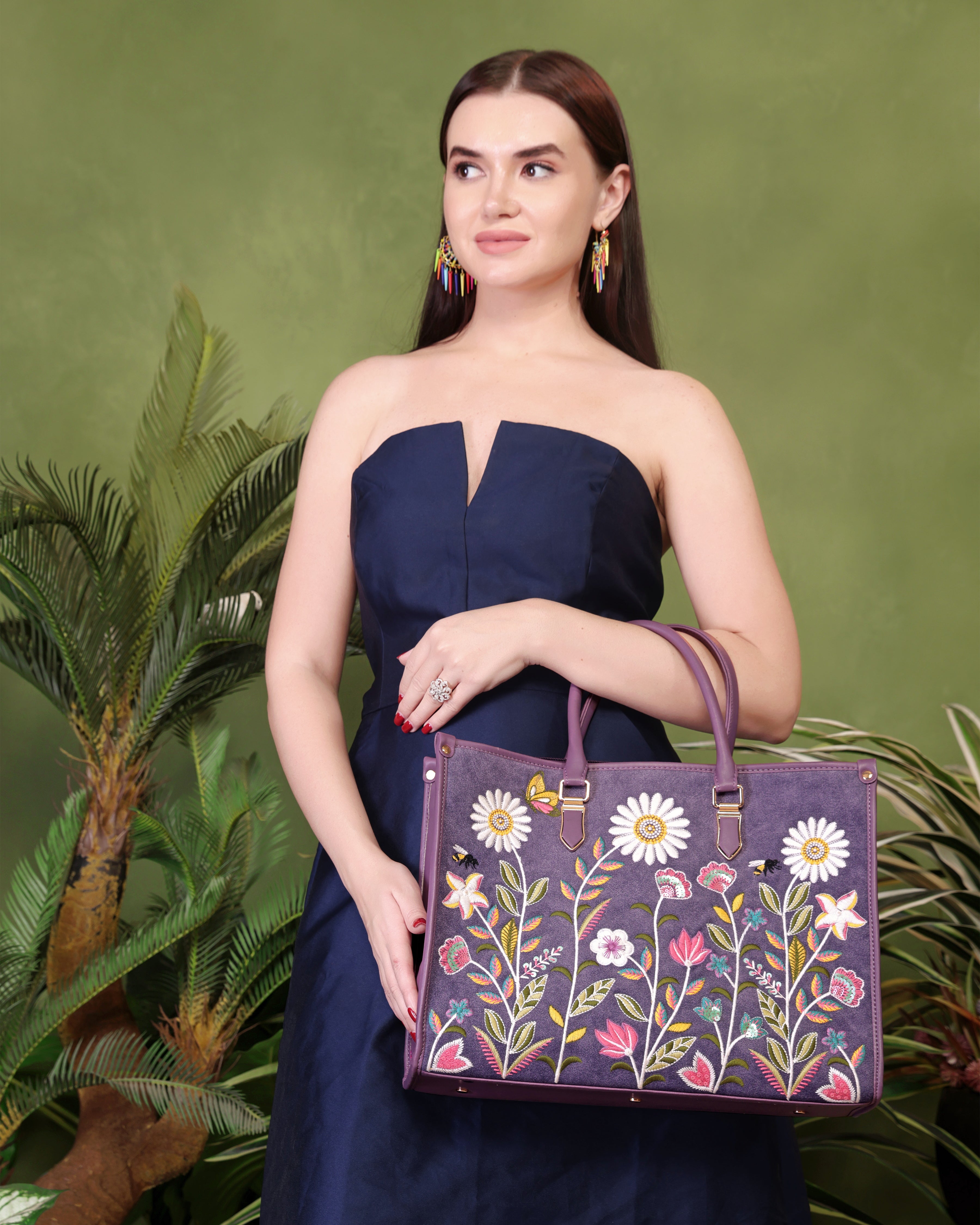 Purple Embroidery Daisy Dream Shoulder Bag
