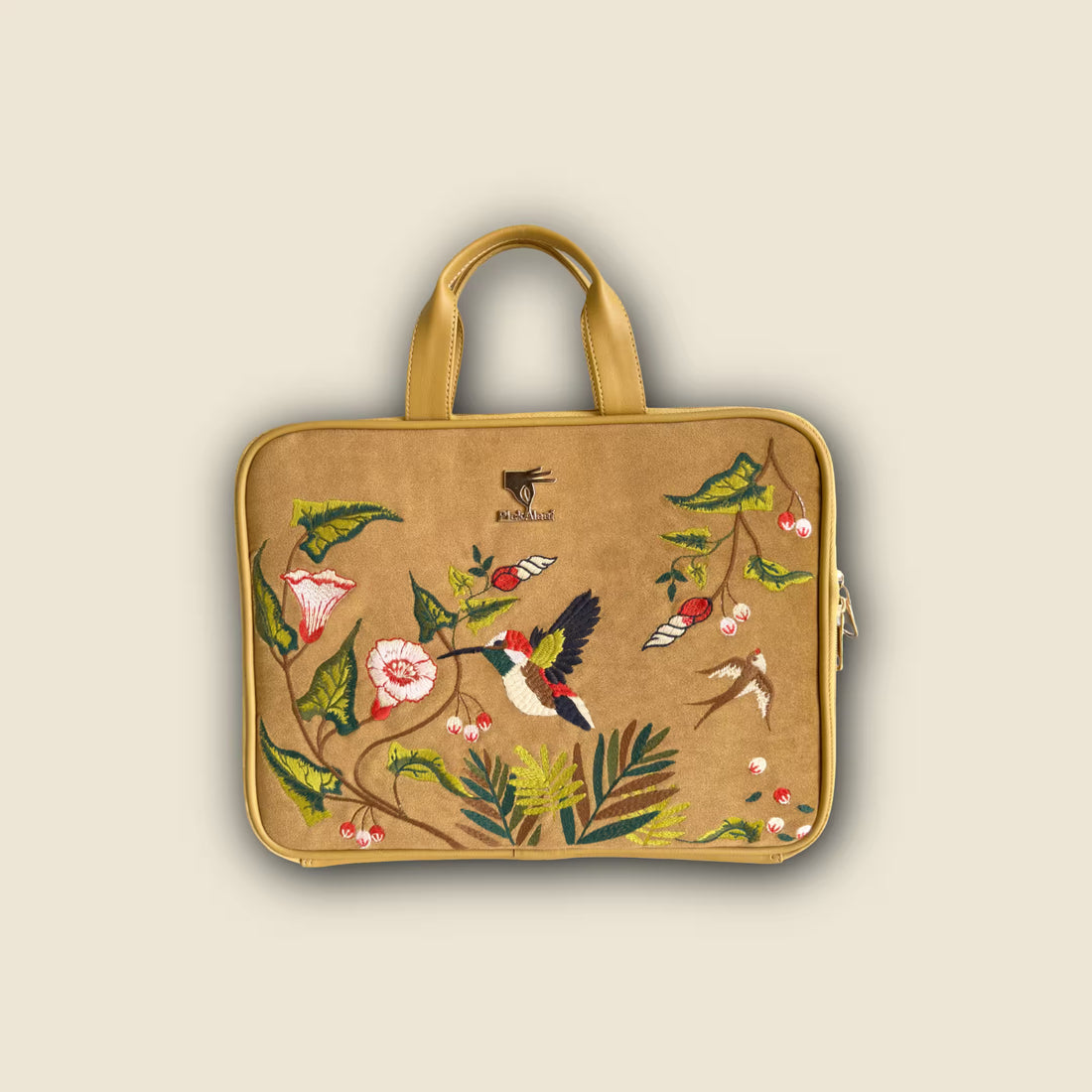 Gold Flora Embroidered Laptop Sleeve