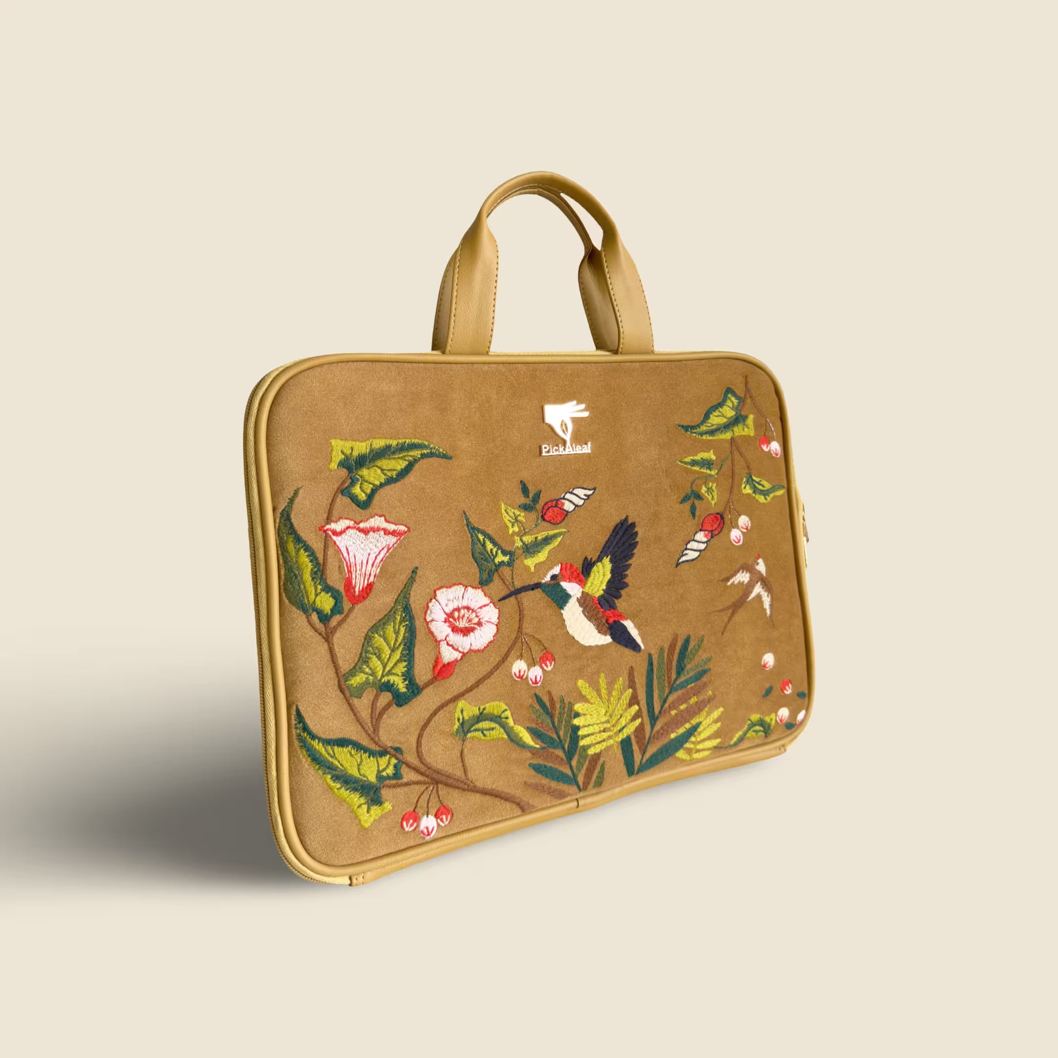 Gold Flora Embroidered Laptop Sleeve