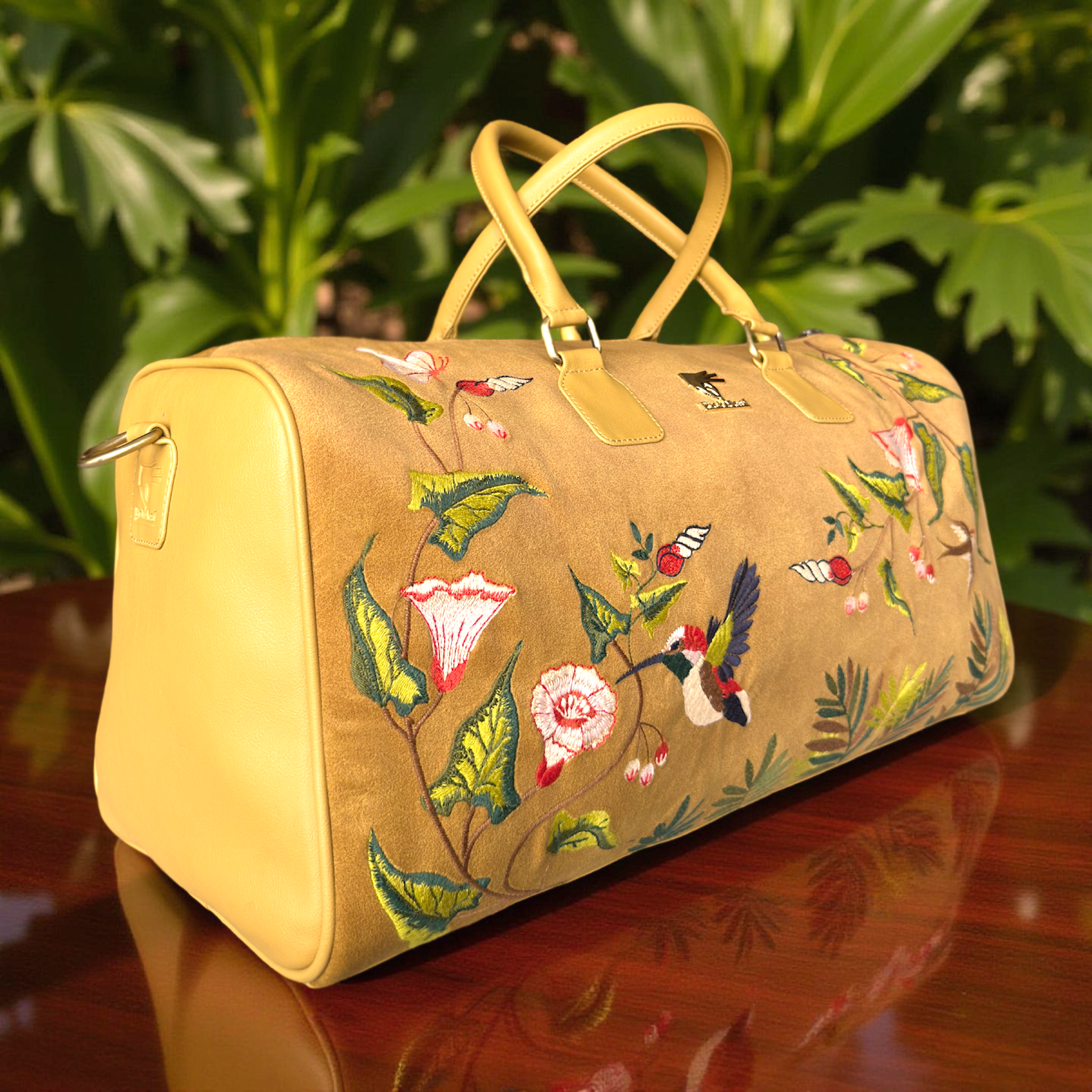 Gold Embroidery Flora Duffel Bag