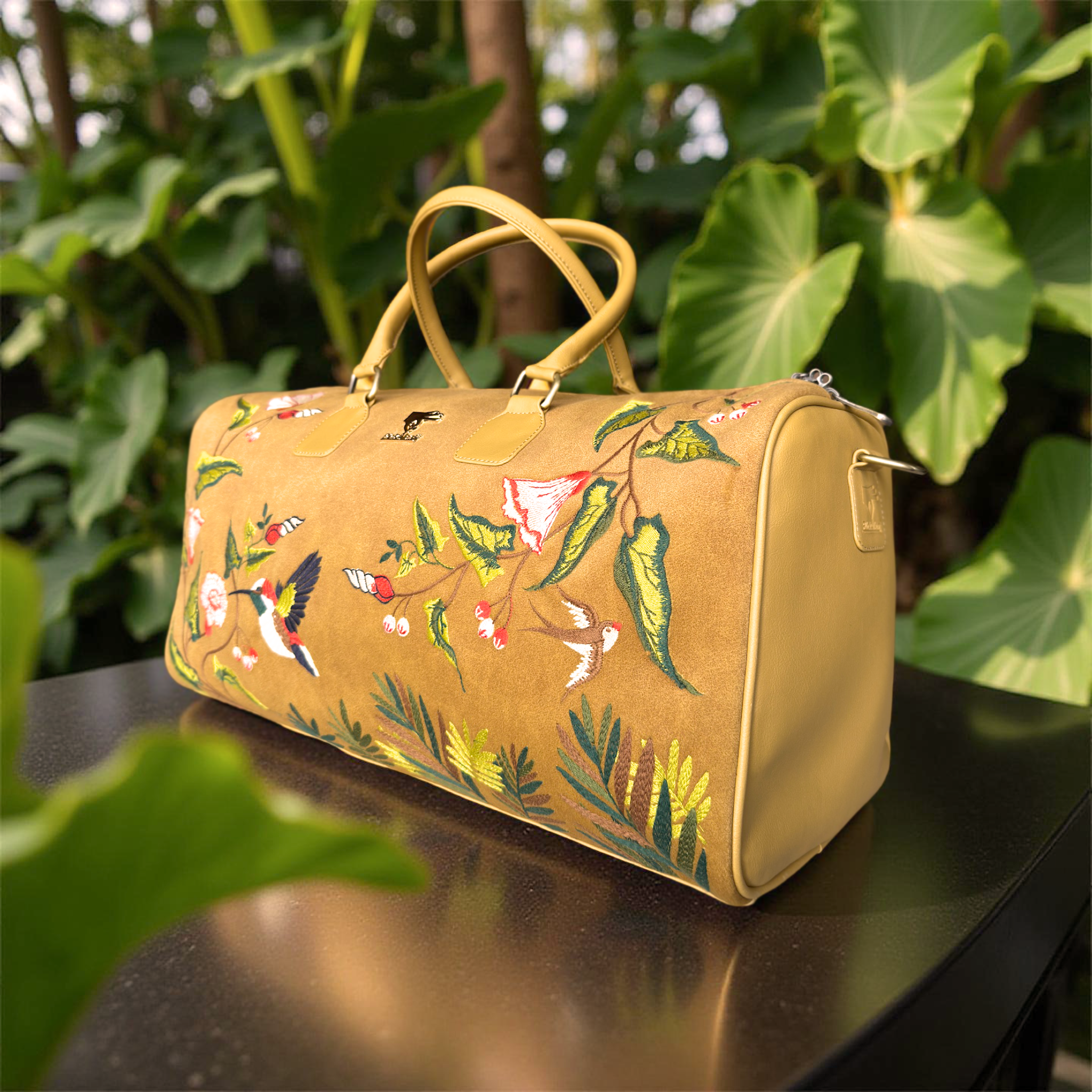 Gold Embroidery Flora Duffel Bag