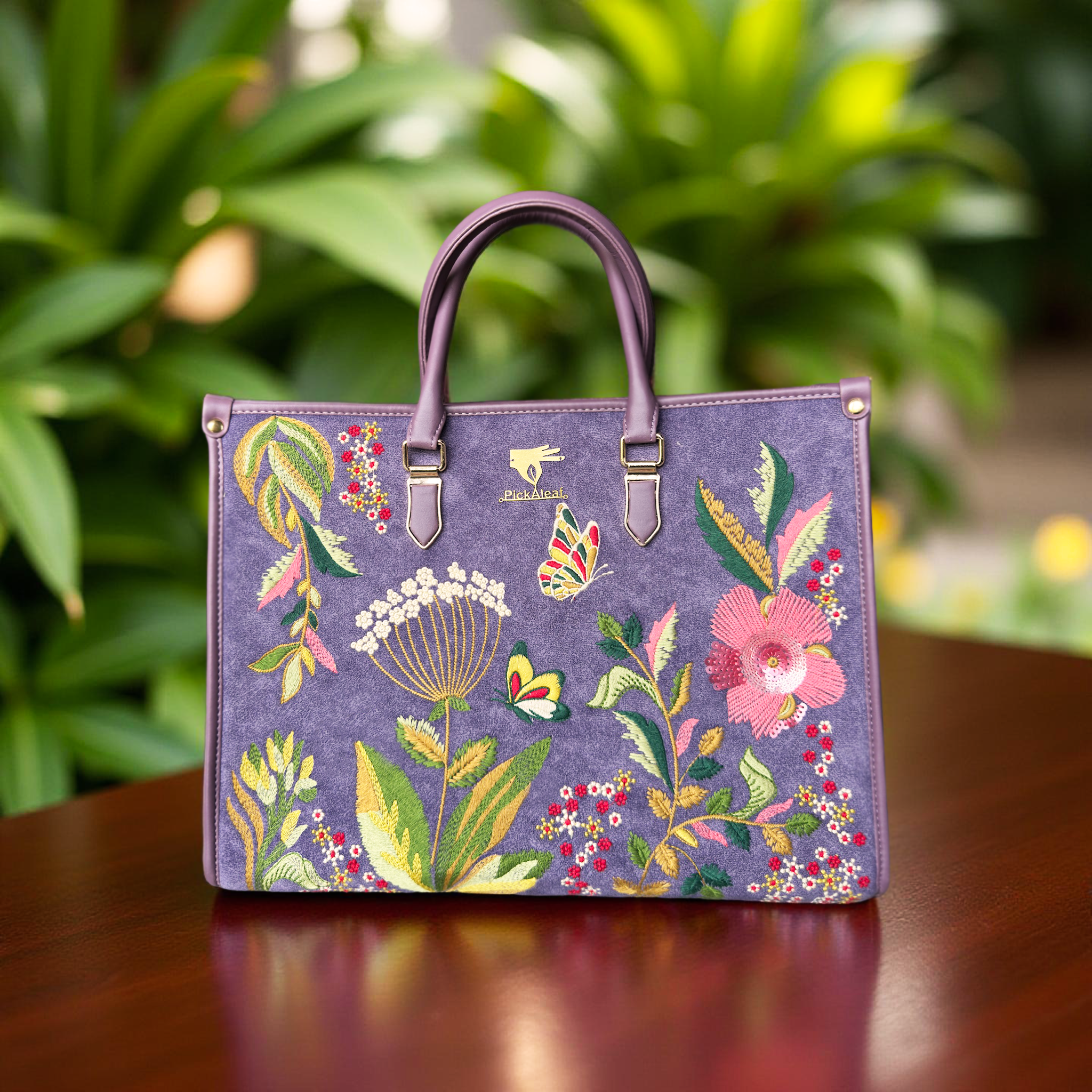 Purple Embroidery Violet Valley Designer Shoulder Bag
