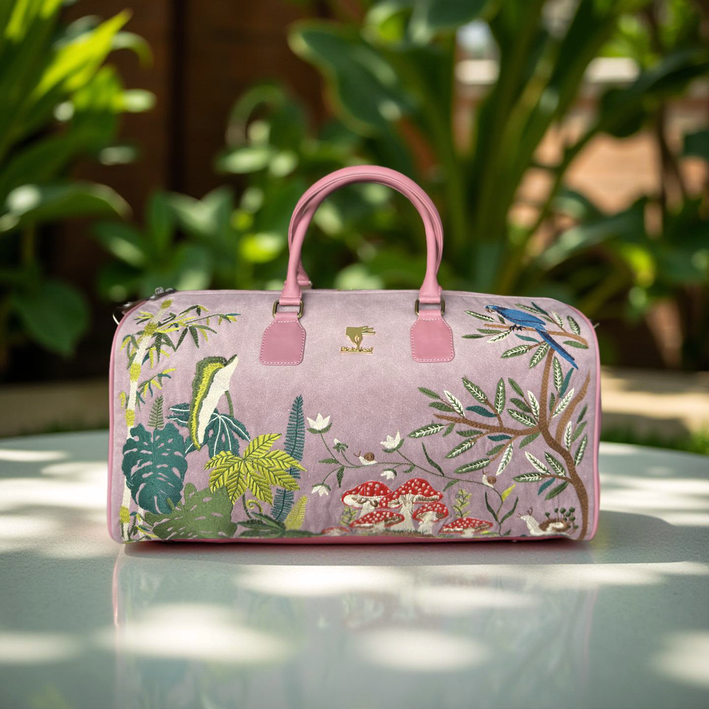 Pink Embroidery Paradise Duffel Bag