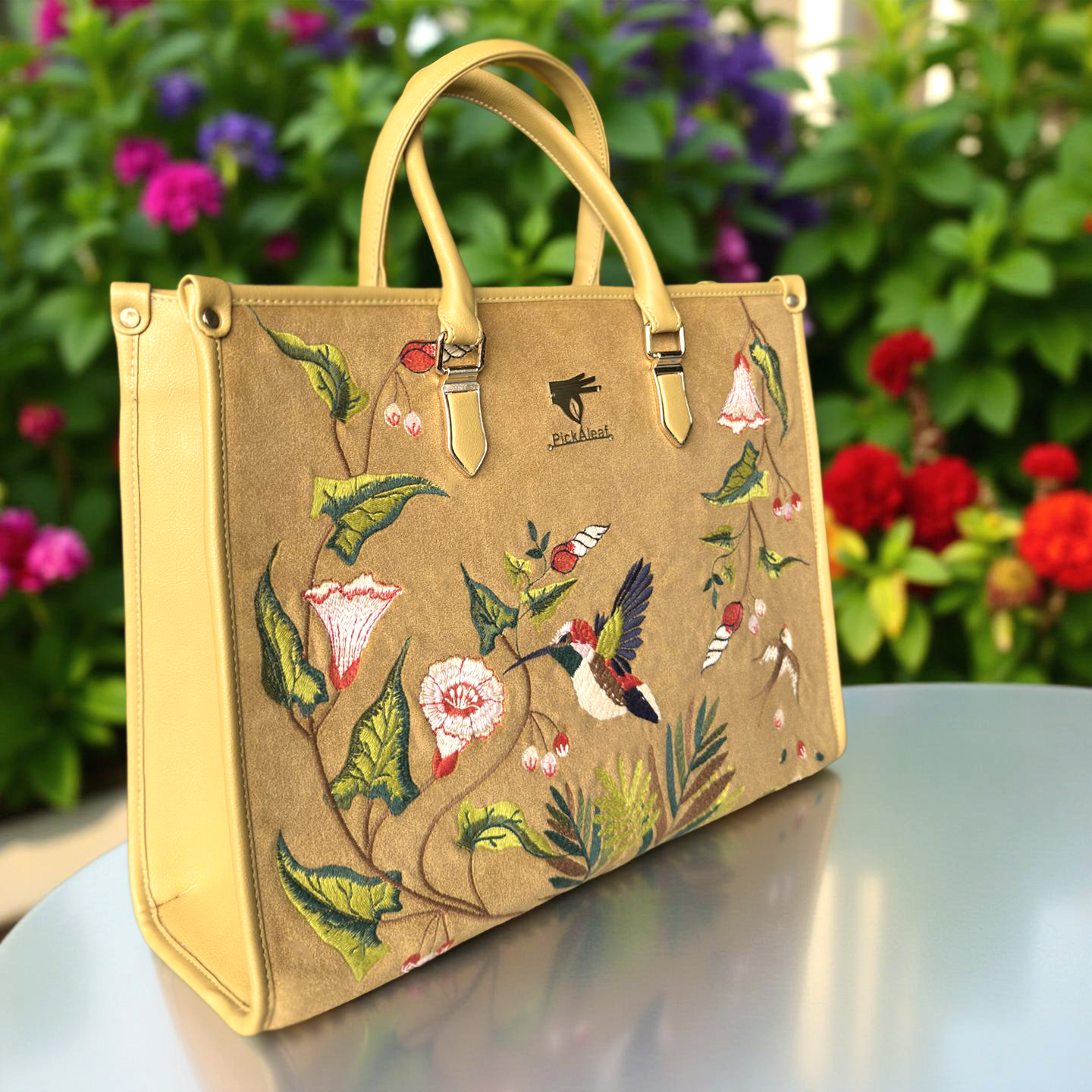 Gold Embroidery Flora Shoulder Bag