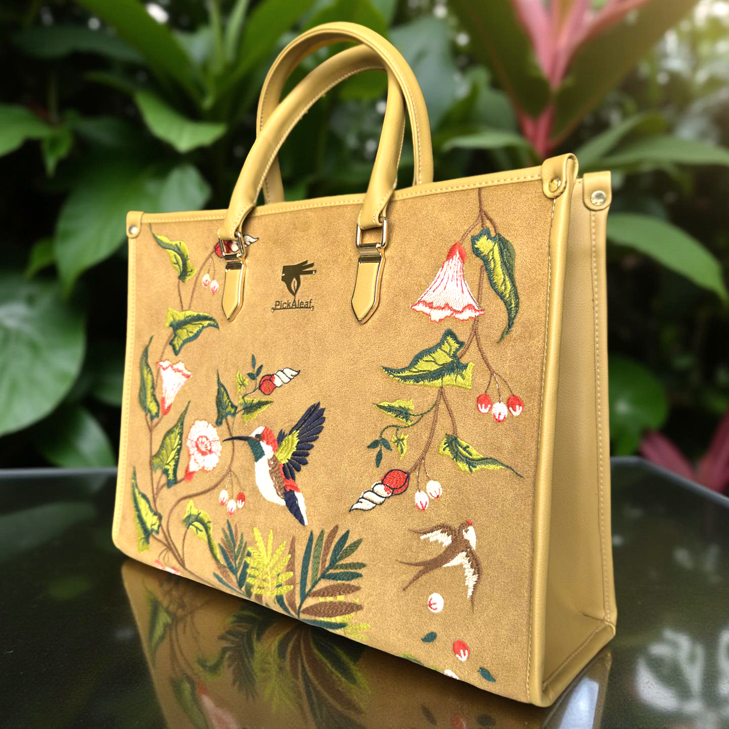 Gold Embroidery Flora Shoulder Bag