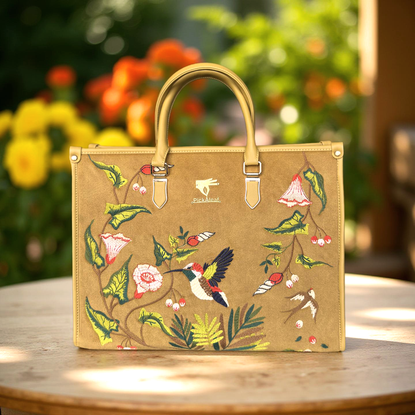 Gold Embroidery Flora Shoulder Bag