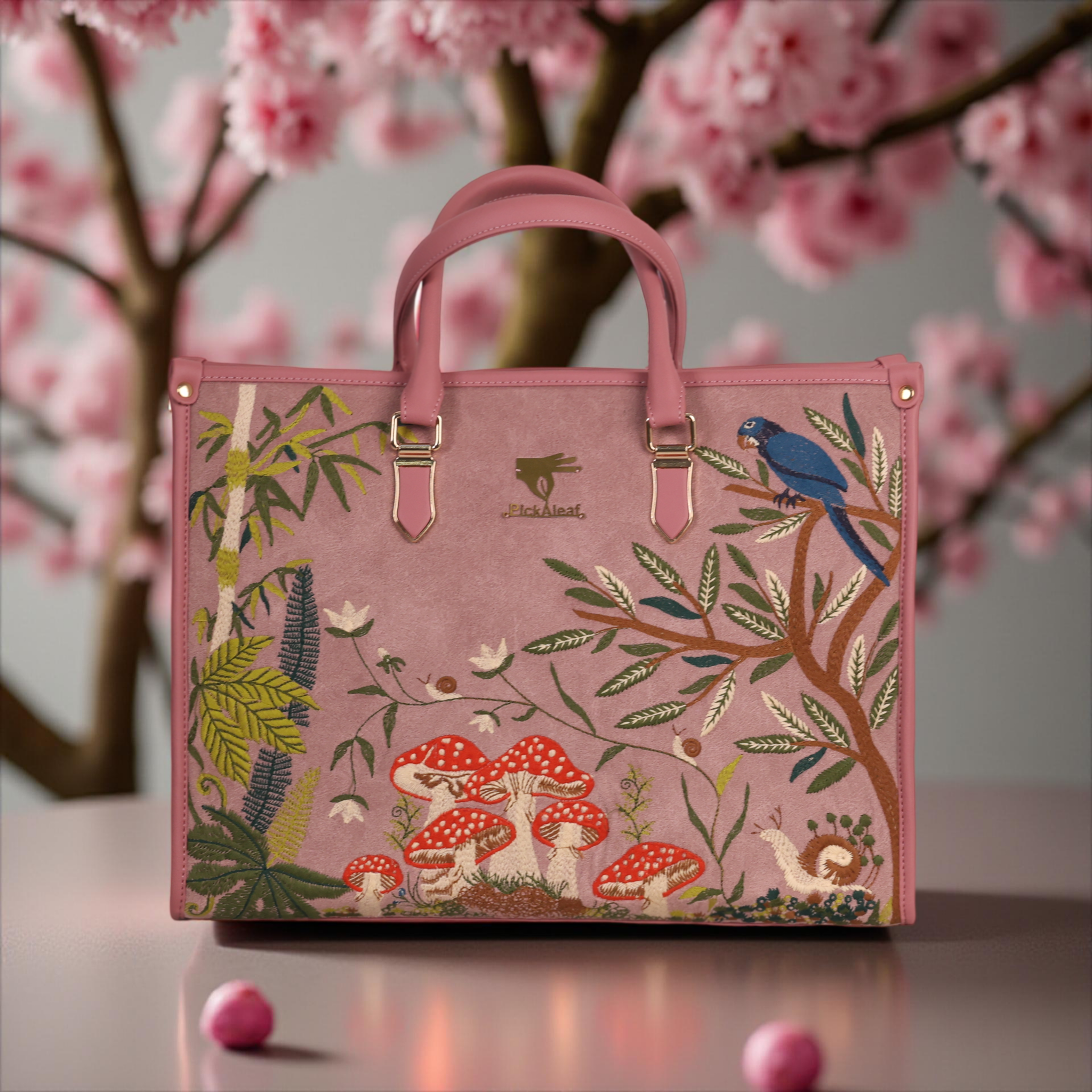 Pink Embroidery Paradise Shoulder Bag