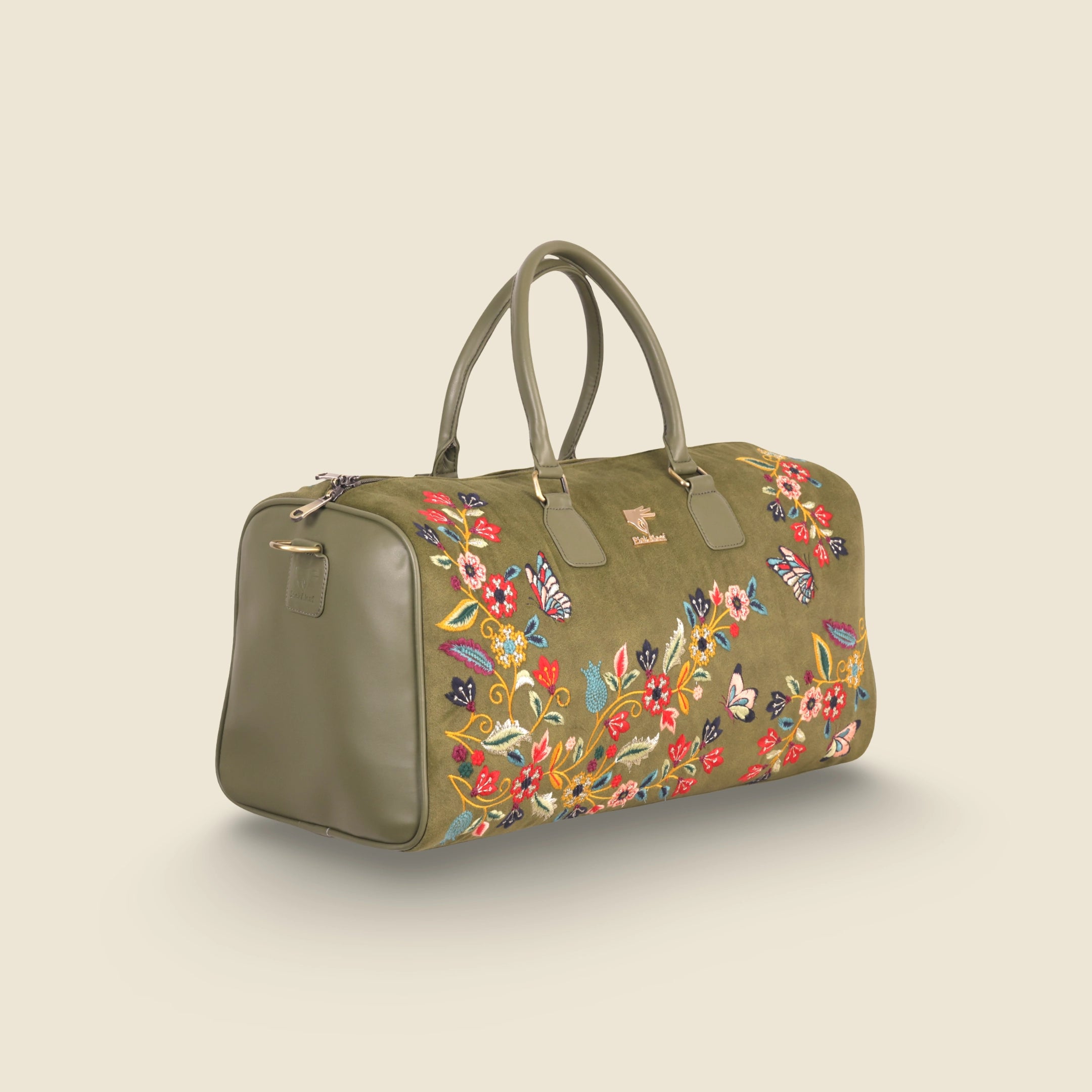 Olive Green Embroidery Waves Duffel Bag
