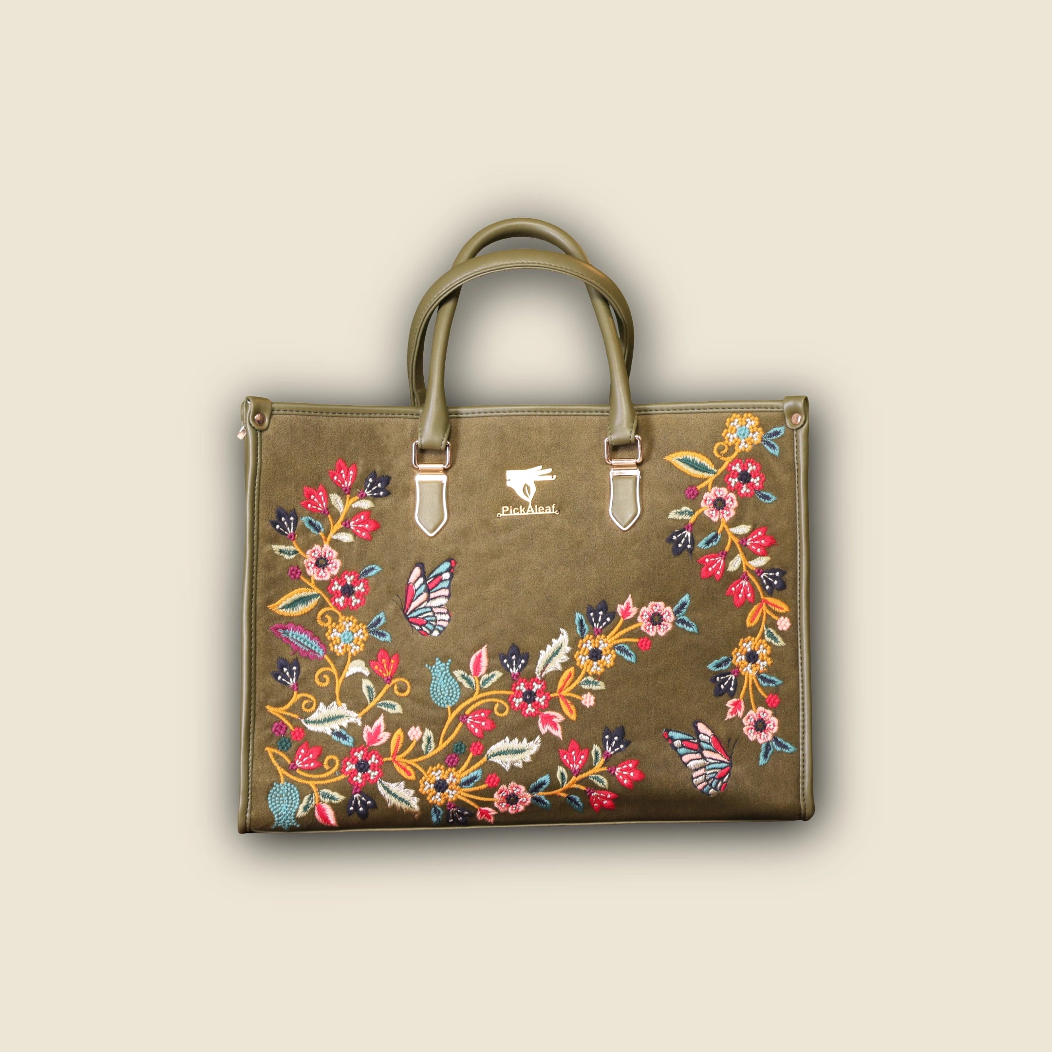 Olive Green Embroidery Waves Shoulder Bag