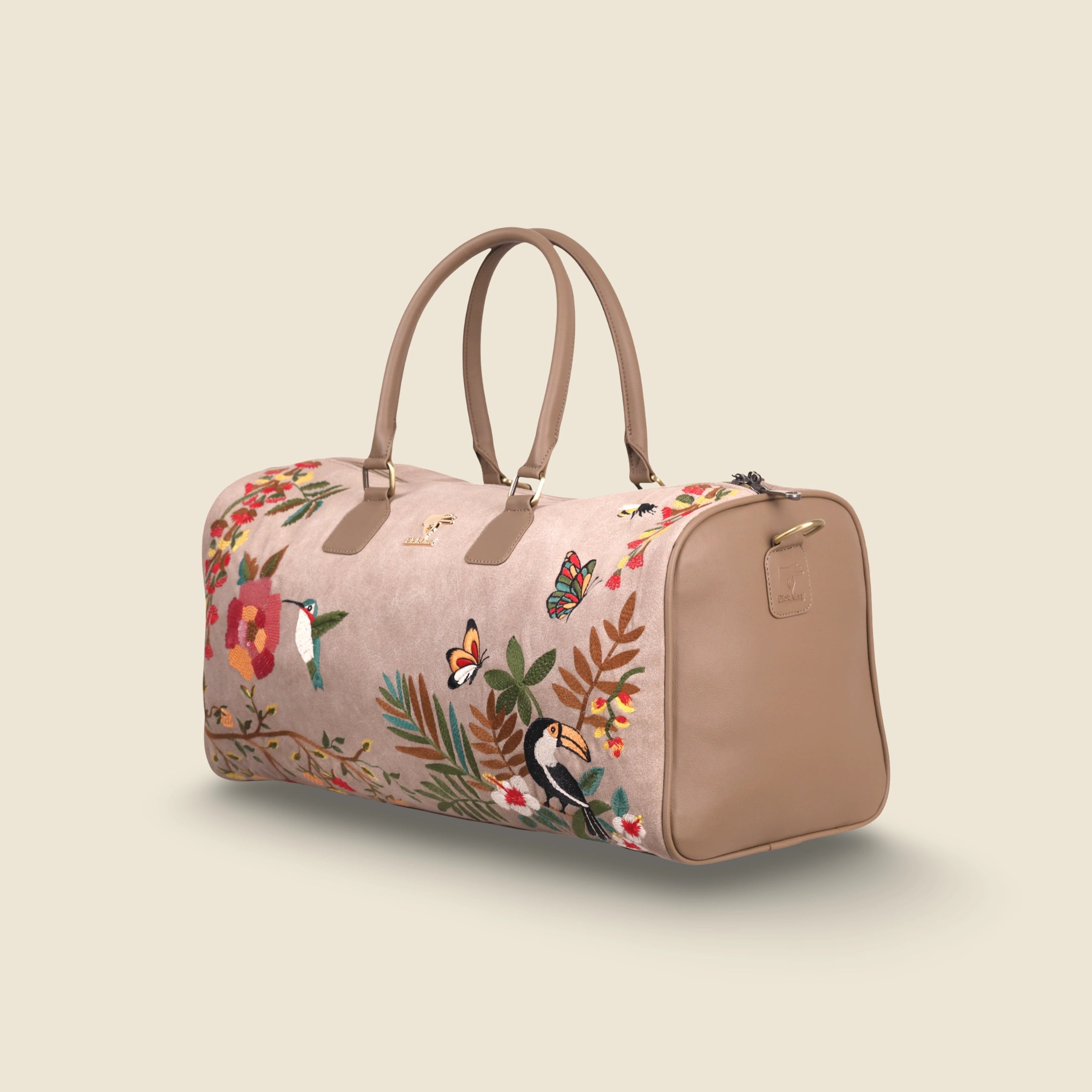 Beige Embroidery Mystic Garden Duffel Bag